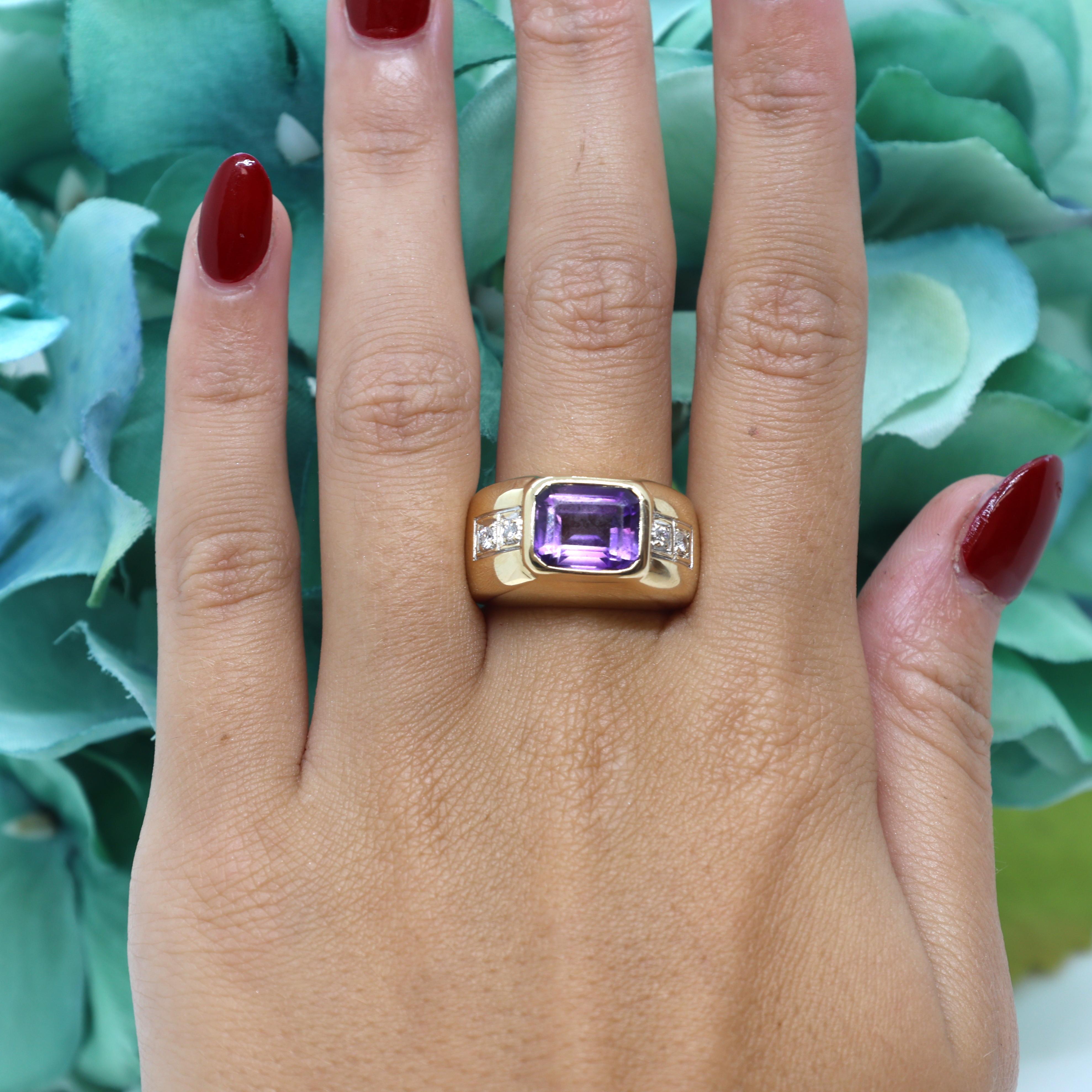 Amethyst Diamond Accent Band Ring 14K Yellow Gold 2.37 CTW Size 6 Unisex Estate