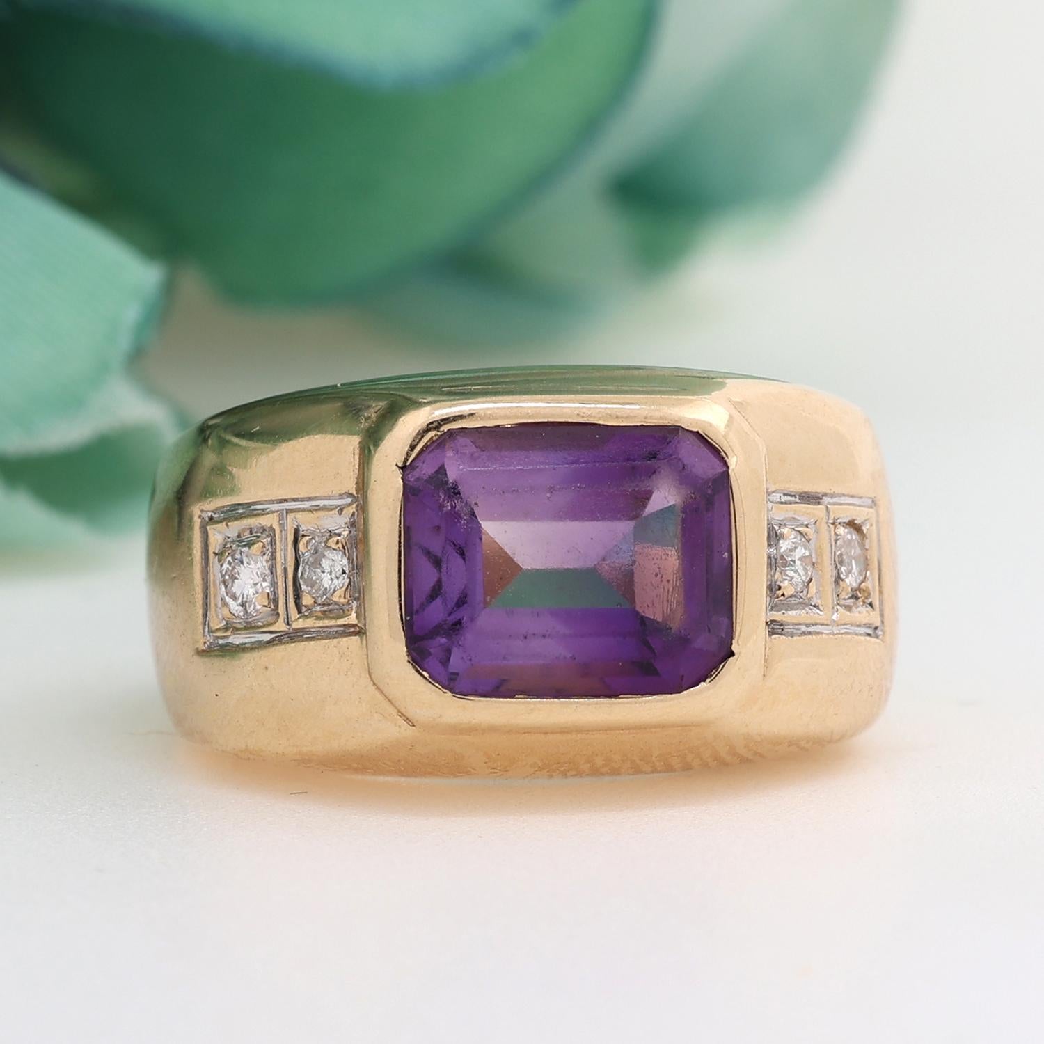 Amethyst Diamond Accent Band Ring 14K Yellow Gold 2.37 CTW Size 6 Unisex Estate