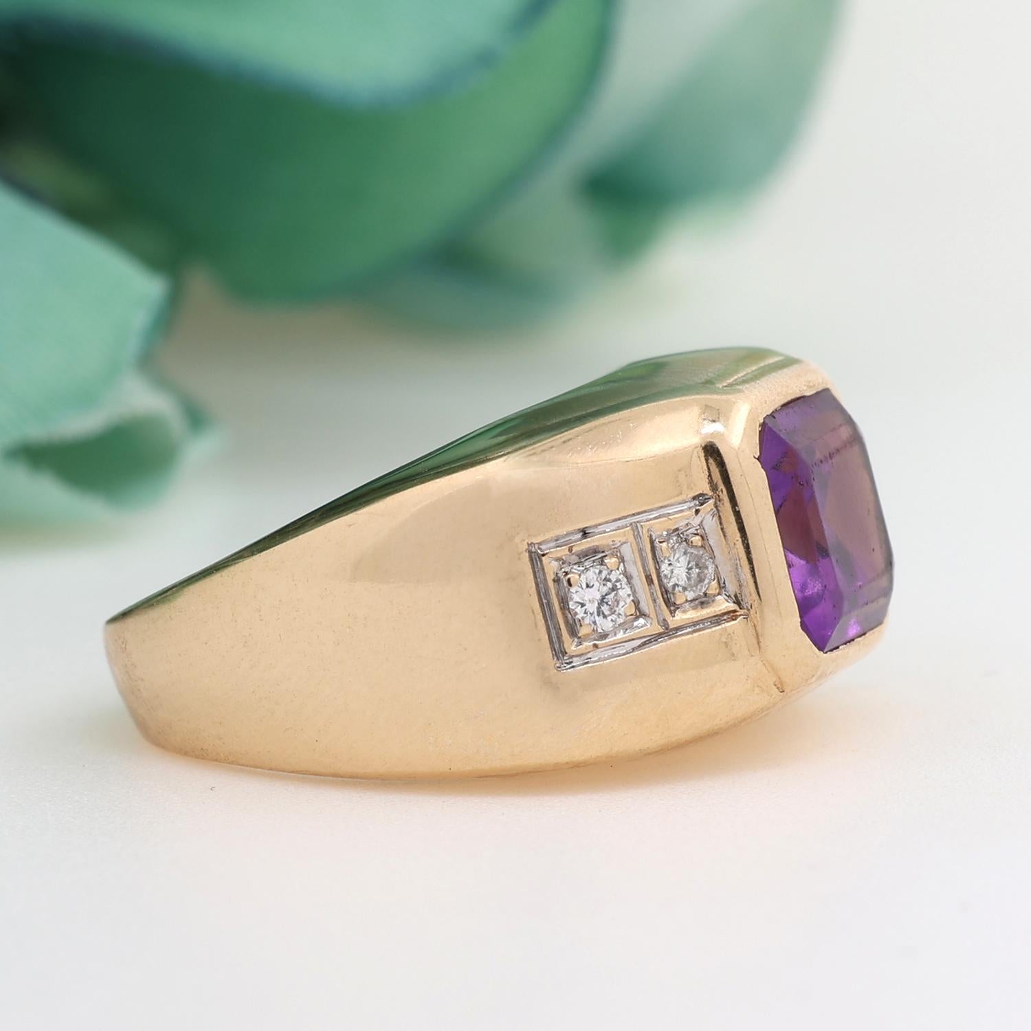 Amethyst Diamond Accent Band Ring 14K Yellow Gold 2.37 CTW Size 6 Unisex Estate