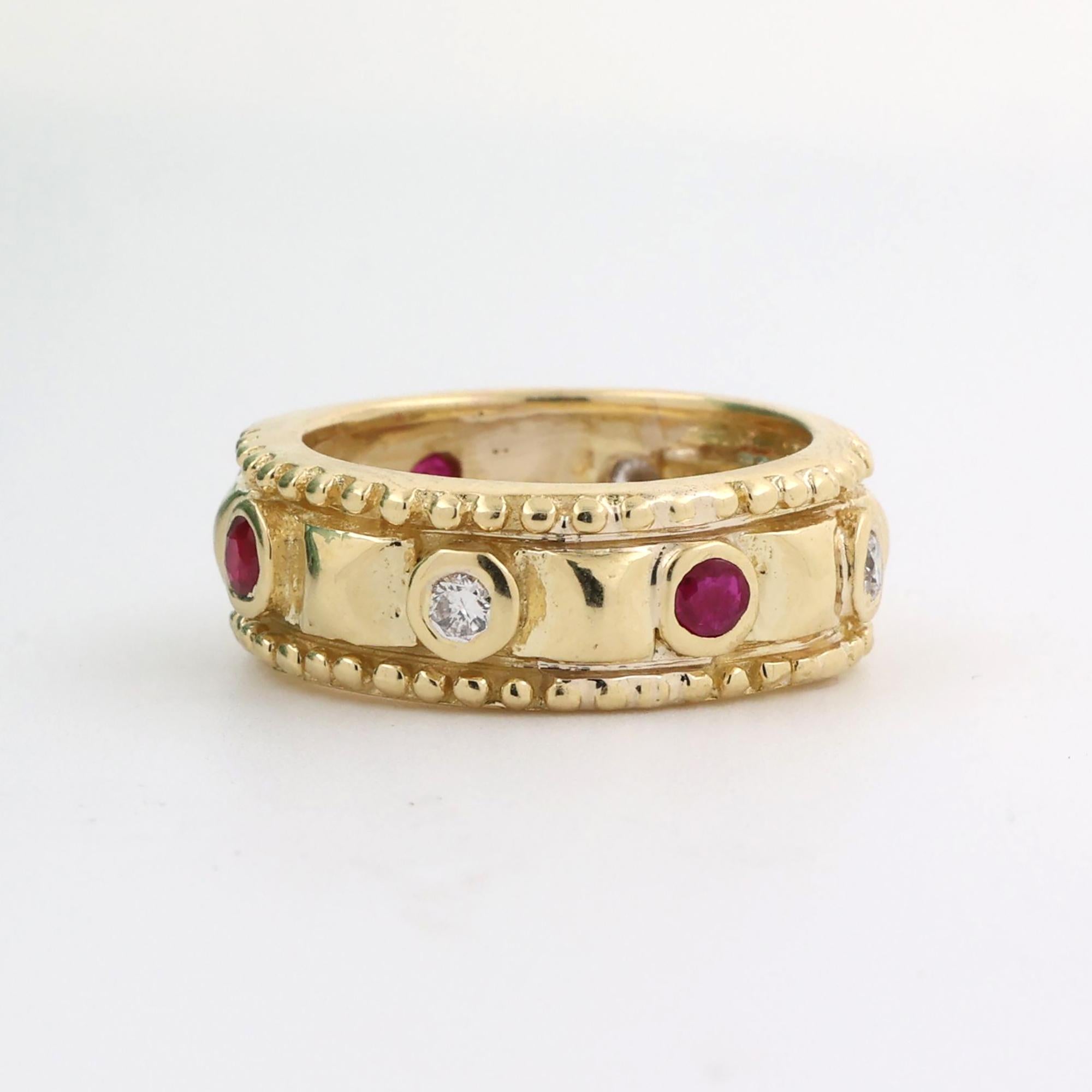 Ruby Diamond Full Eternity Band Ring 18K Yellow Gold 0.52 CTW Size 5