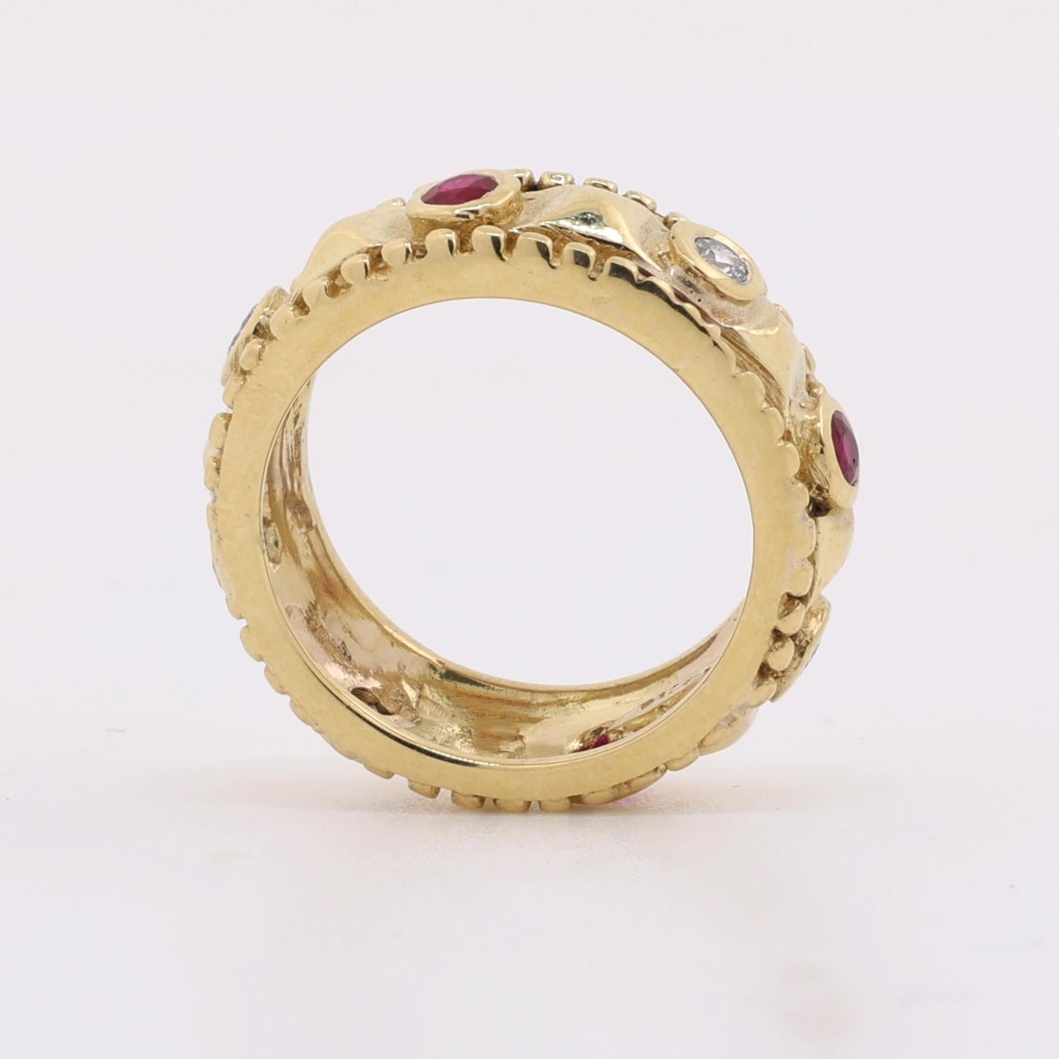 Ruby Diamond Full Eternity Band Ring 18K Yellow Gold 0.52 CTW Size 5