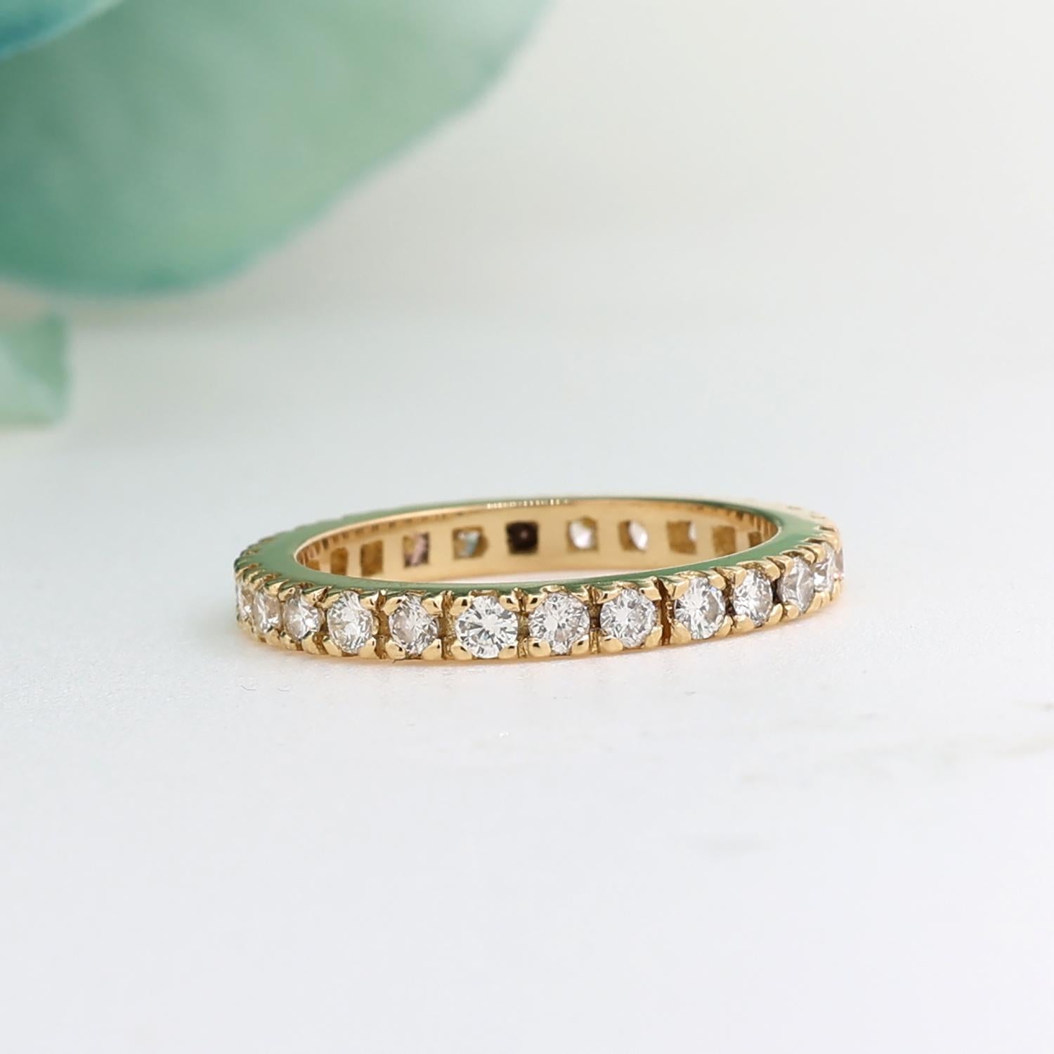 1.00 TW Diamond Full Eternity Band Ring 18K Yellow Gold Size 5.5 Estate