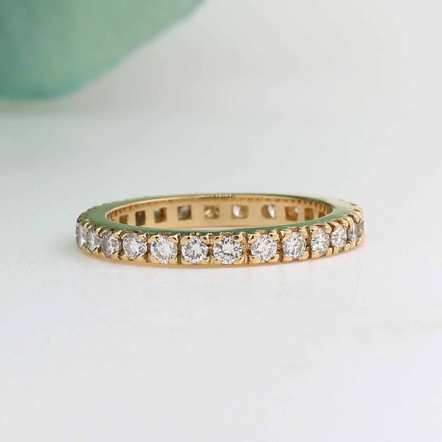 1.00 TW Diamond Full Eternity Band Ring 18K Yellow Gold Size 5.5 Estate