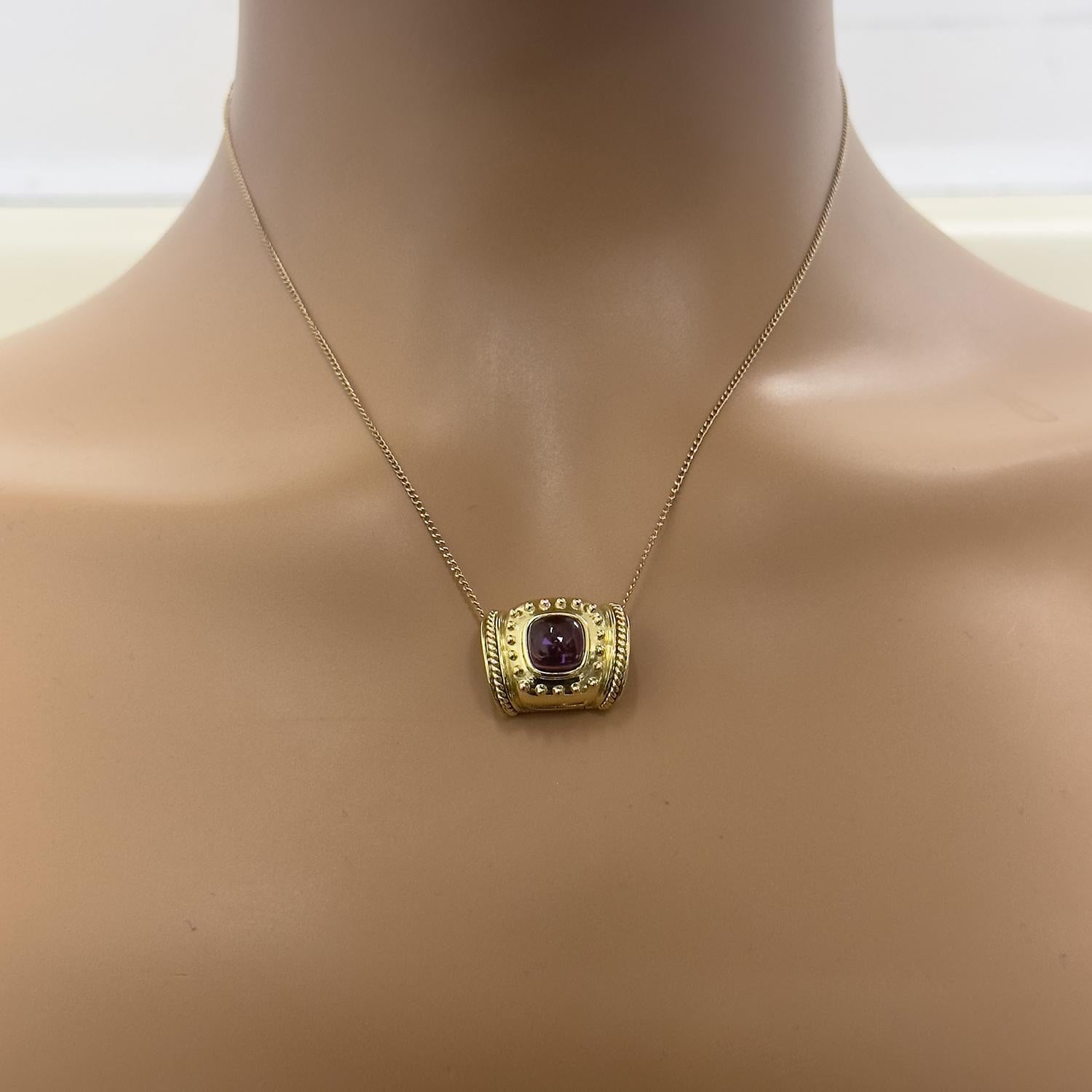 4.00 CTW Amethyst Cabochon Gem Slider Pendant 18K Yellow Gold 0.40" Estate