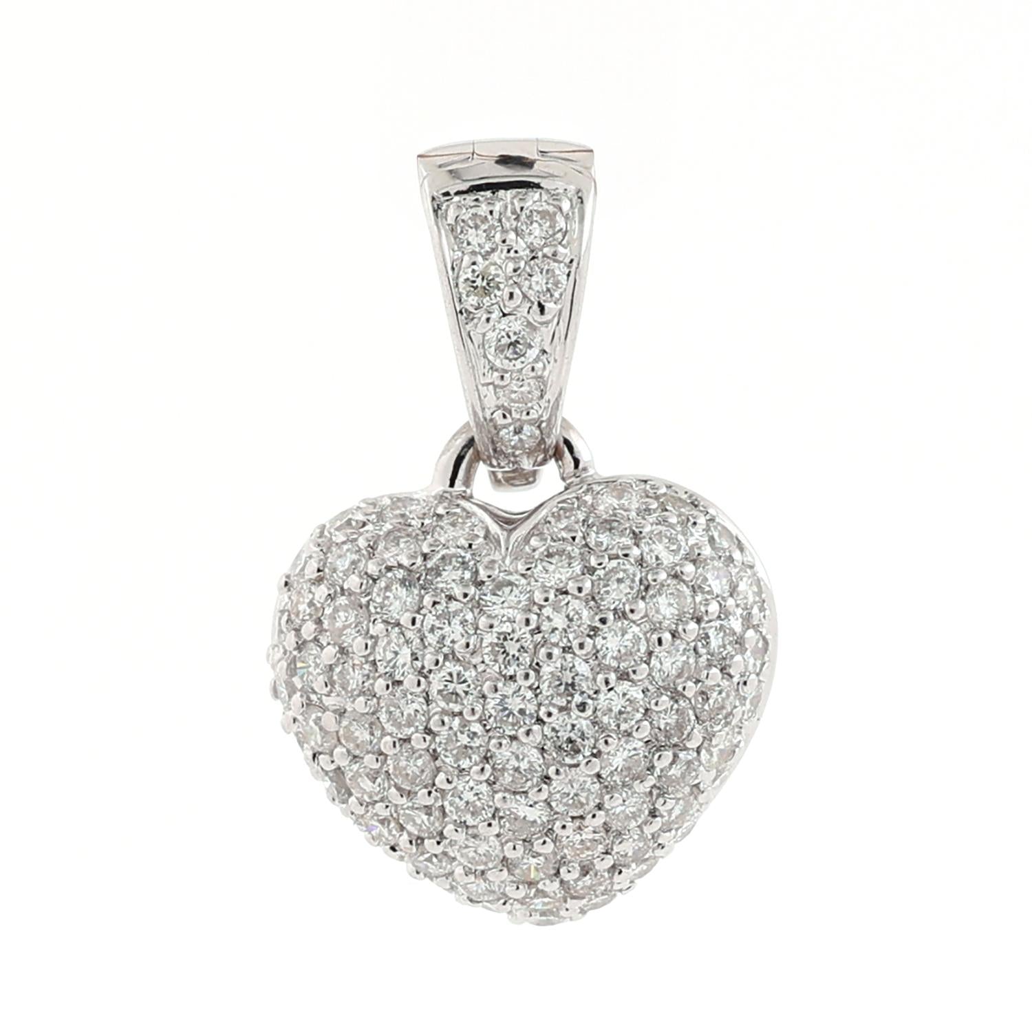 Cluster Diamond Heart Pendant 18K White Gold 1.25 TW 0.80" Estate