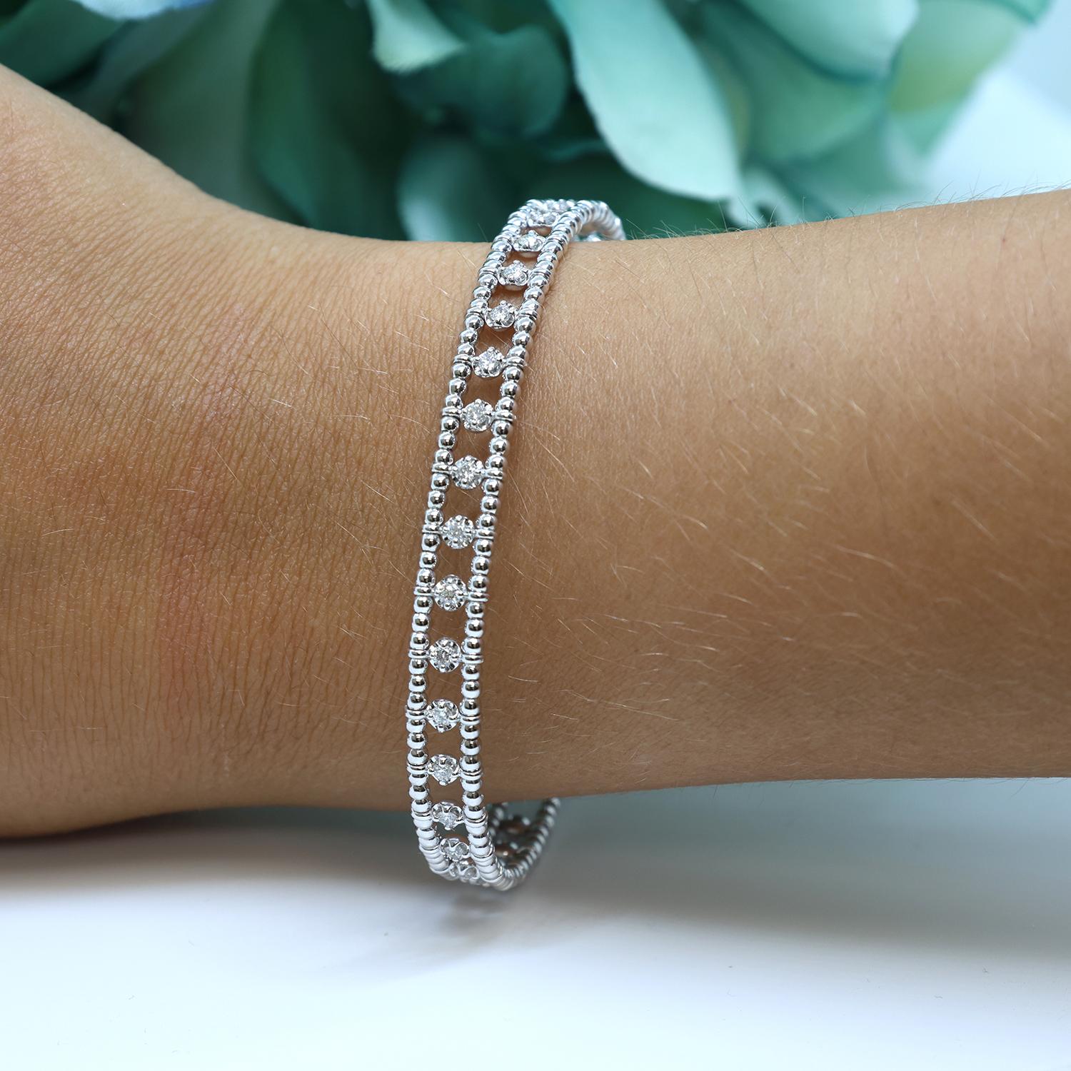 1.00 TW Diamond Cuff Bangle Bracelet 14K White Gold Size 6.75" Ladies Estate