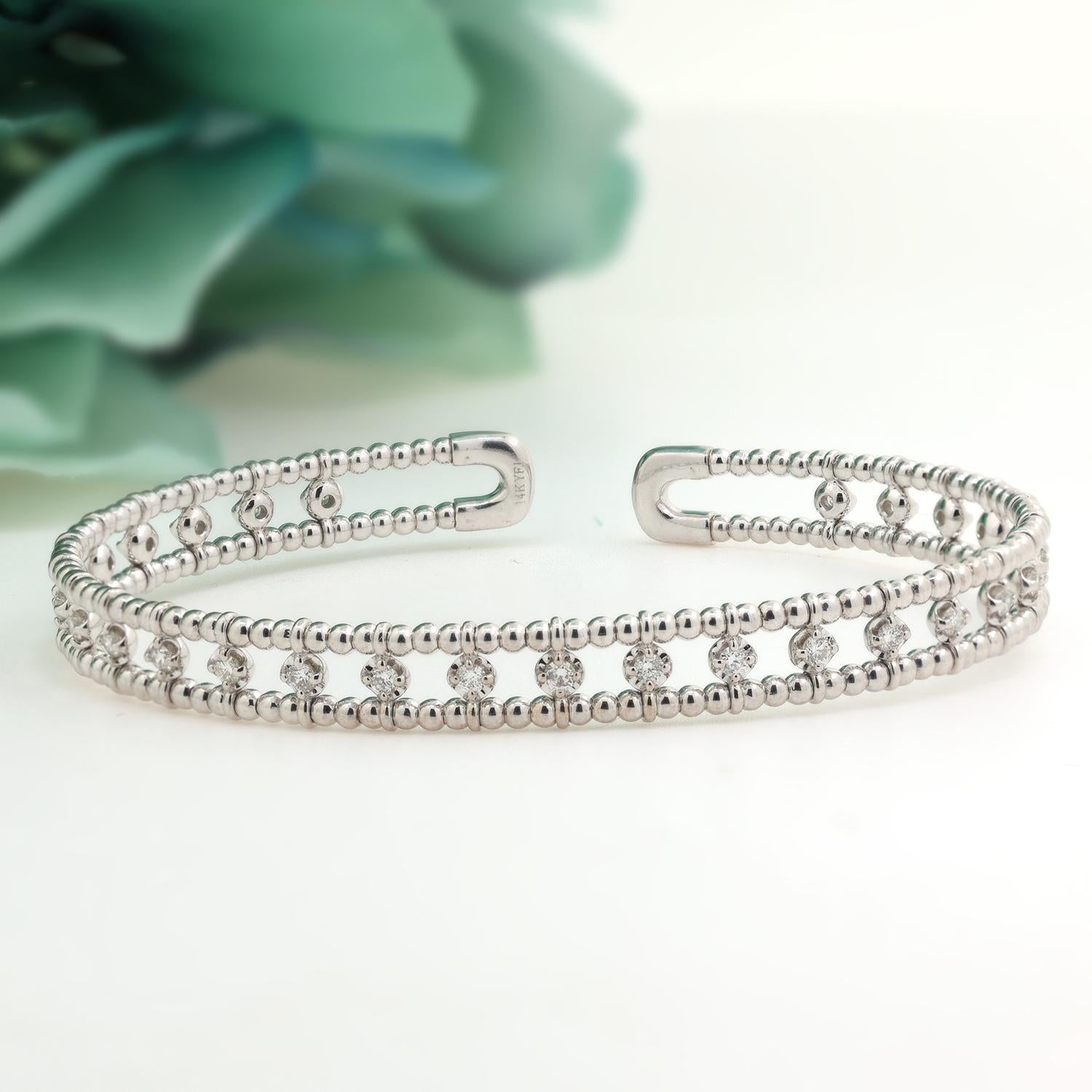 1.00 TW Diamond Cuff Bangle Bracelet 14K White Gold Size 6.75" Ladies Estate