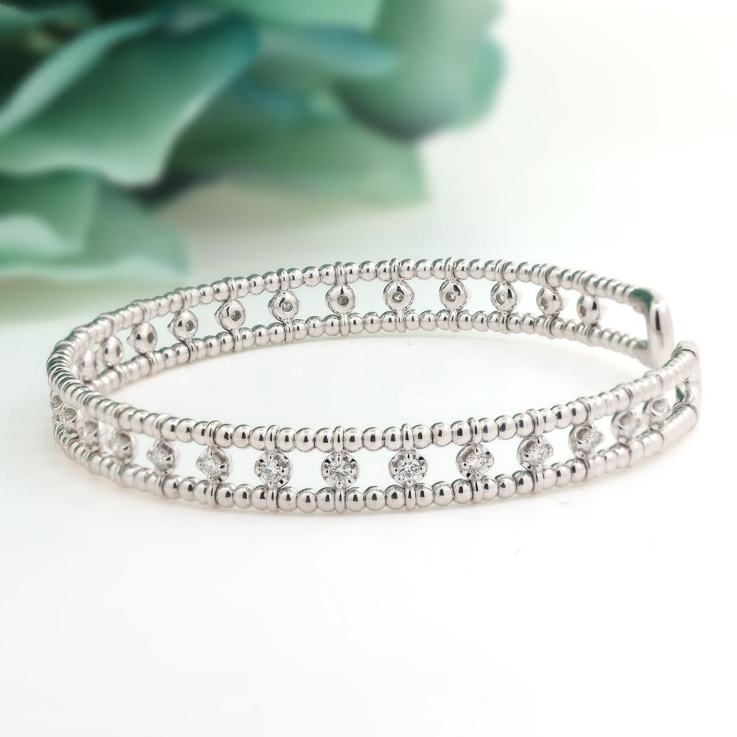 1.00 TW Diamond Cuff Bangle Bracelet 14K White Gold Size 6.75" Ladies Estate