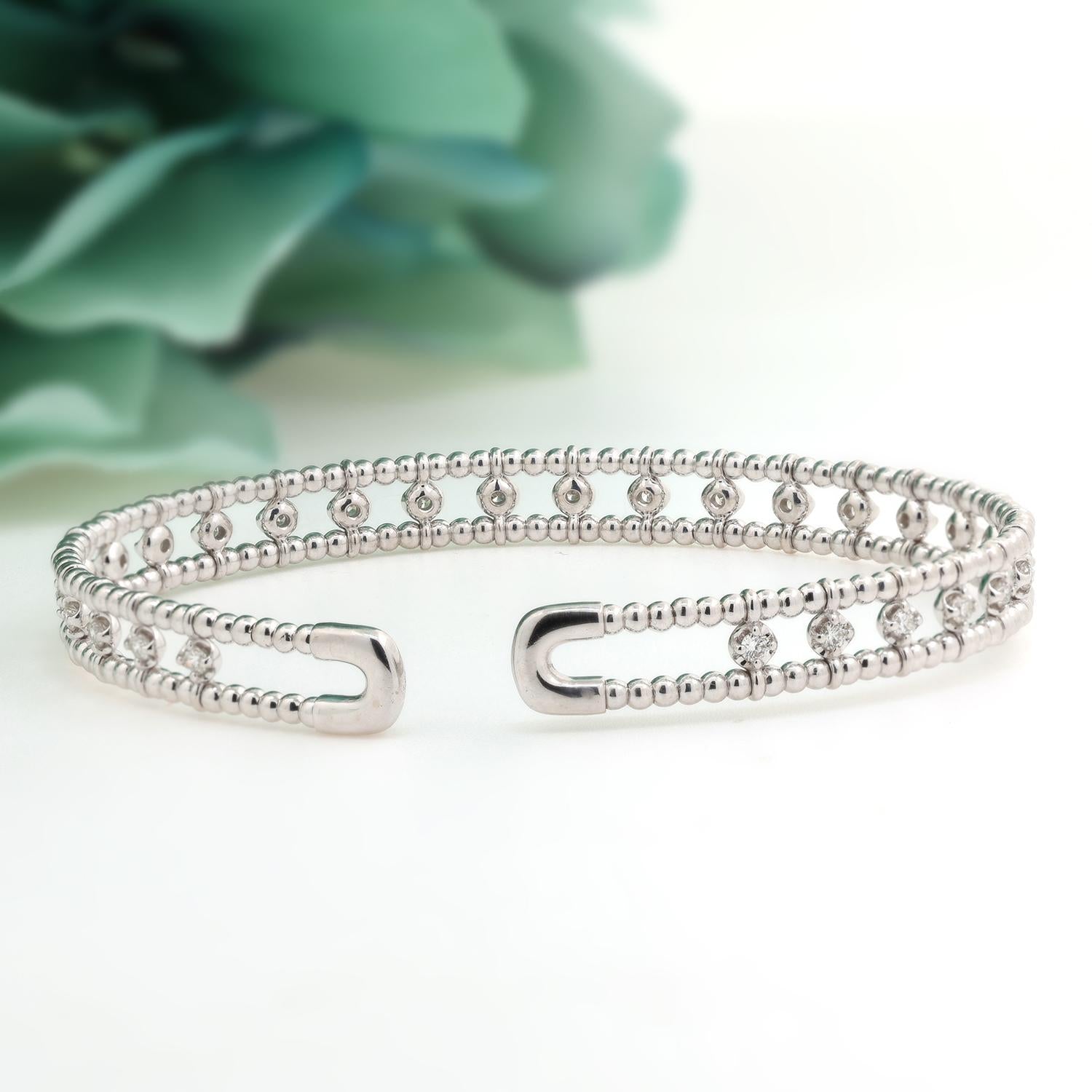 1.00 TW Diamond Cuff Bangle Bracelet 14K White Gold Size 6.75" Ladies Estate