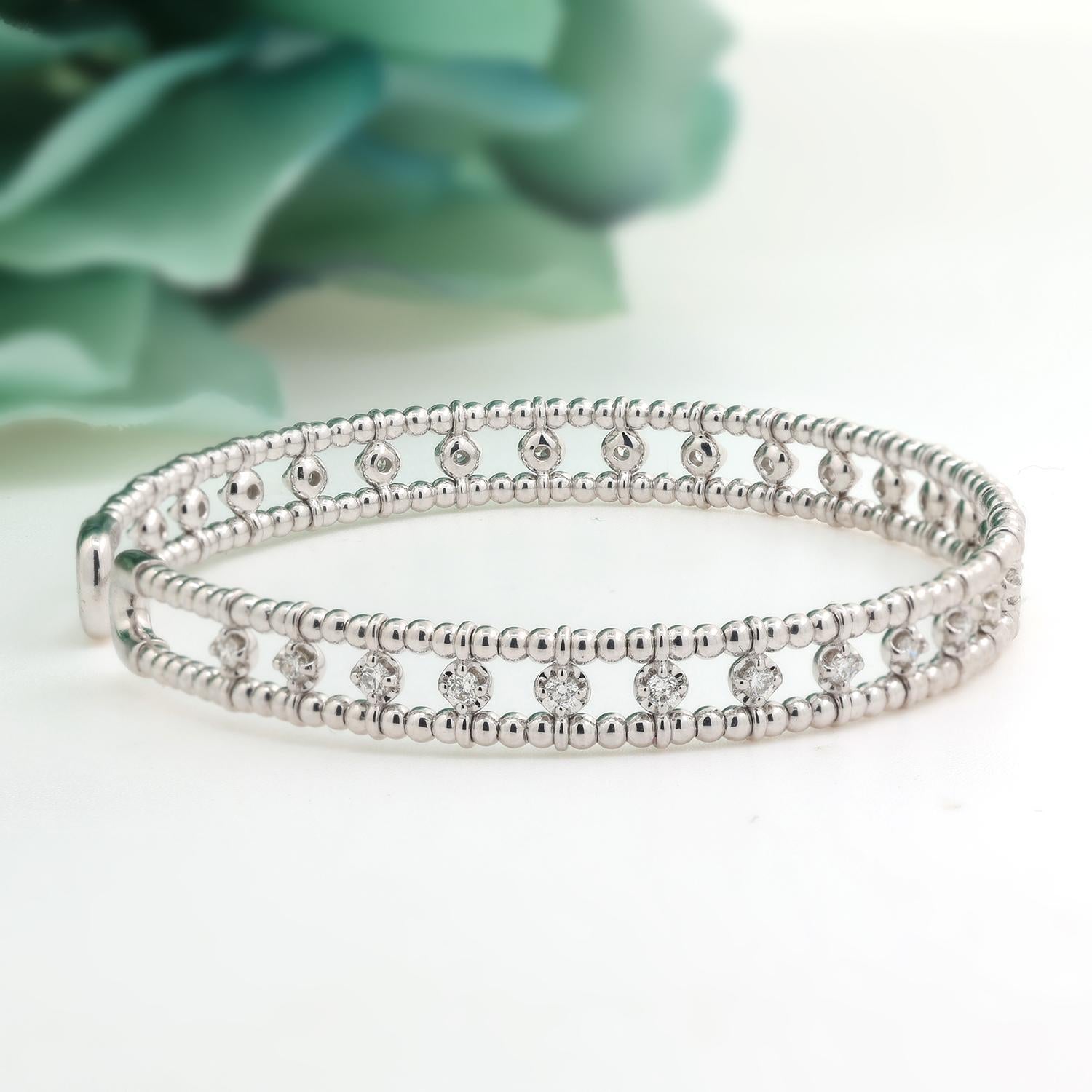 1.00 TW Diamond Cuff Bangle Bracelet 14K White Gold Size 6.75" Ladies Estate