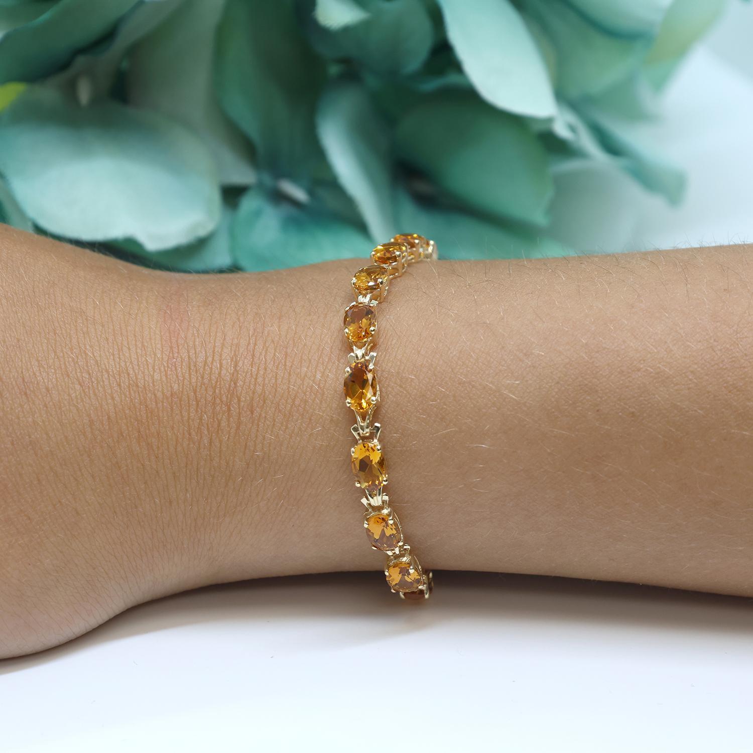 Citrine Gemstone Line Bracelet 18K Yellow Gold 8.00 CTW Oval Gems 7" Estate