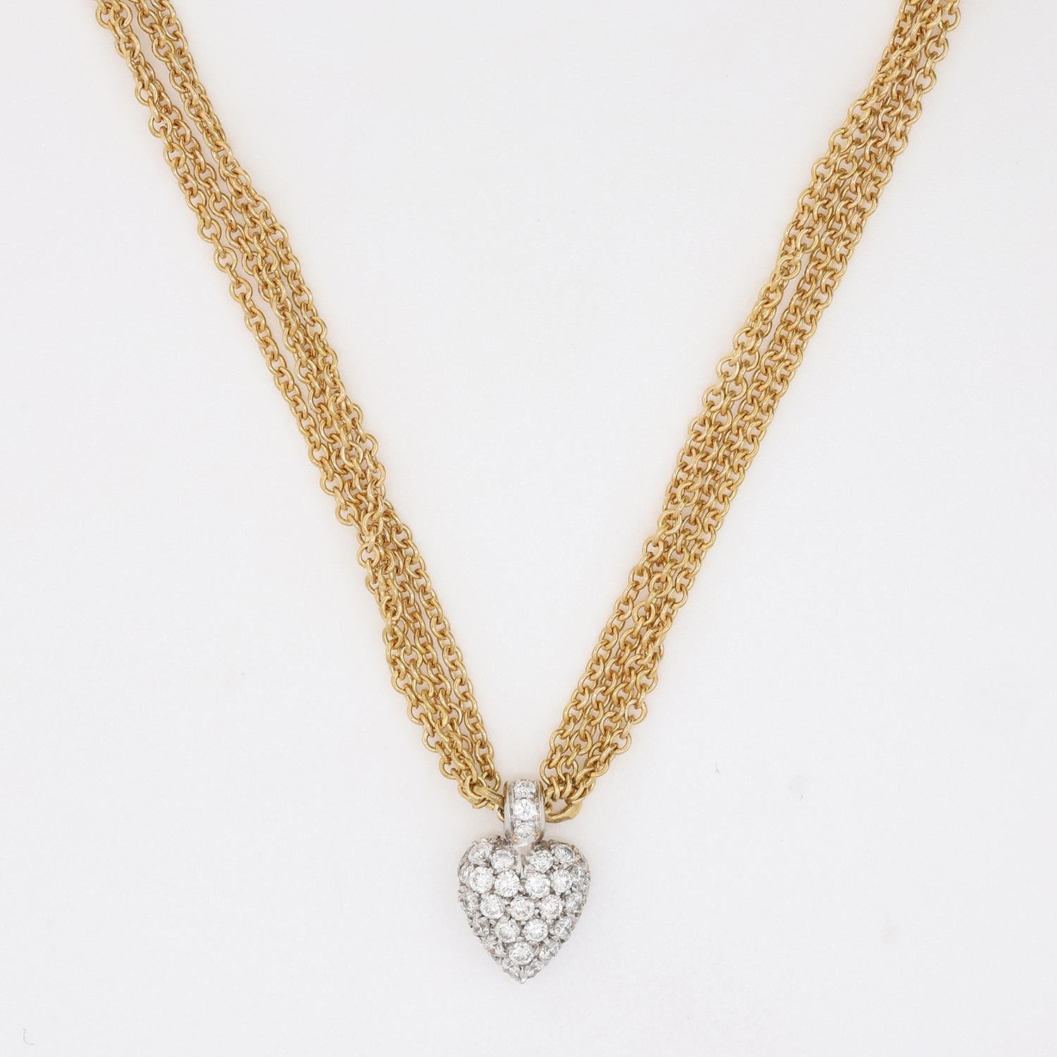 0.66 TW Cluster Diamond Heart Pendant 4-Strand Chain Necklace 18k Gold 17"