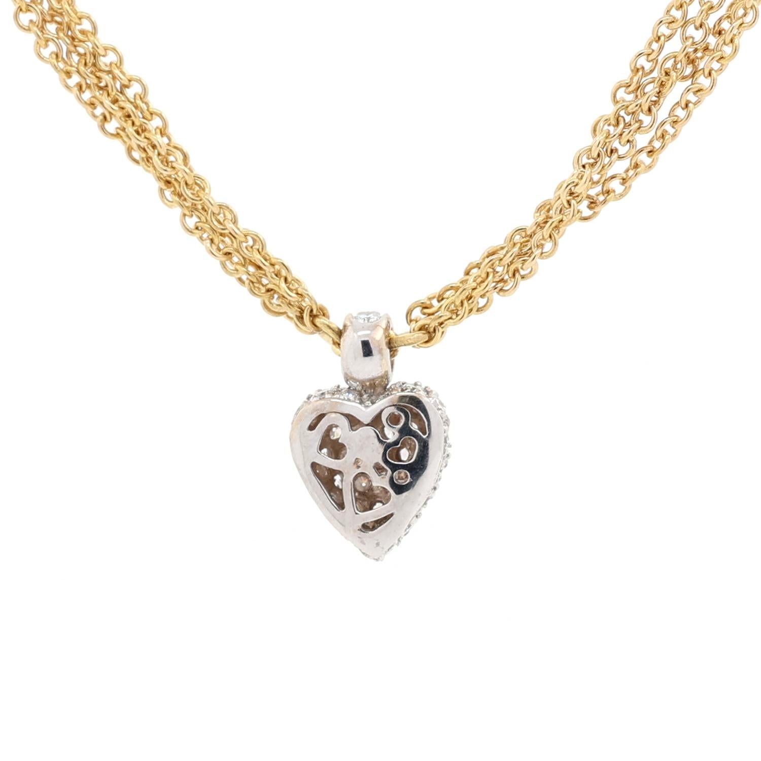 0.66 TW Cluster Diamond Heart Pendant 4-Strand Chain Necklace 18k Gold 17"