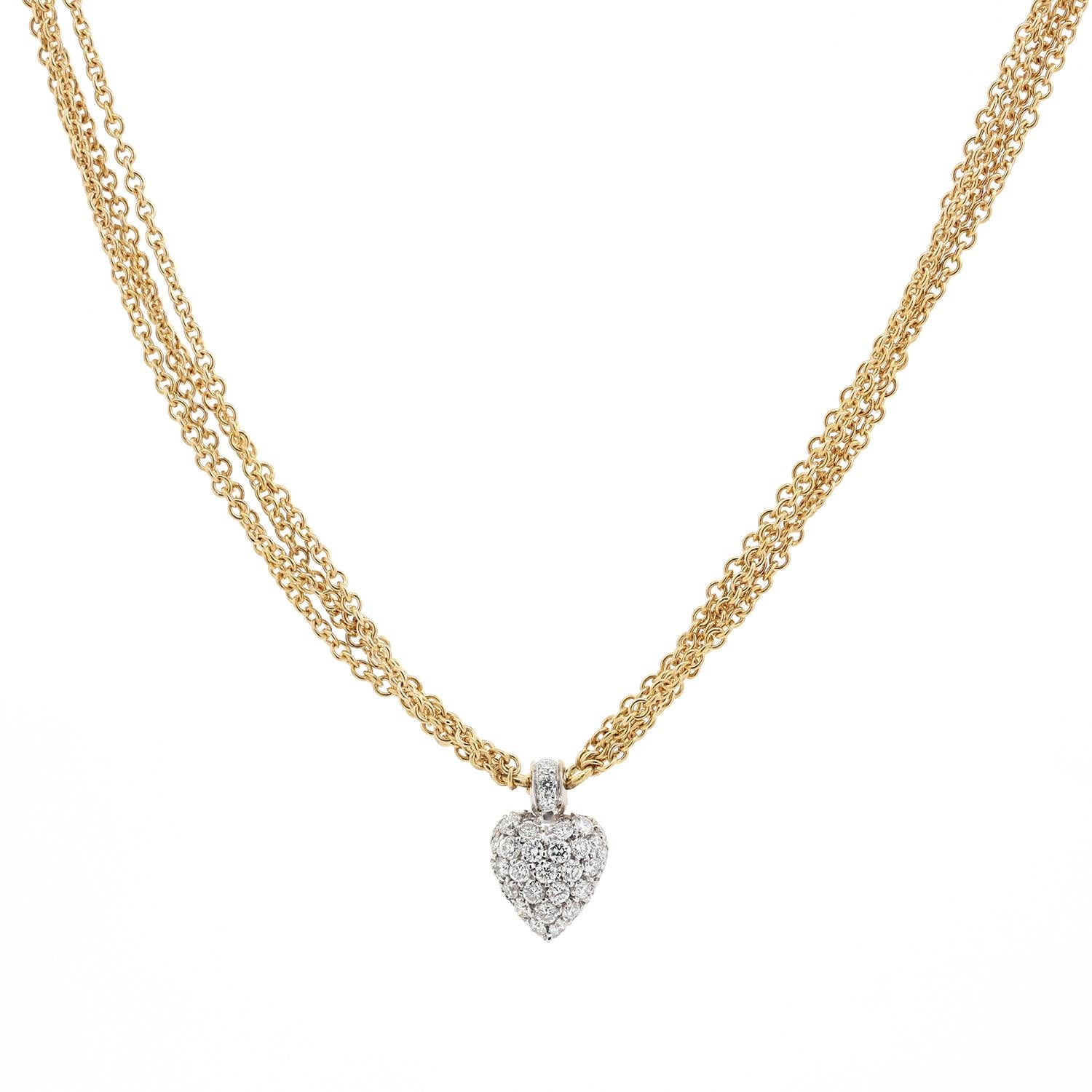 0.66 TW Cluster Diamond Heart Pendant 4-Strand Chain Necklace 18k Gold 17"