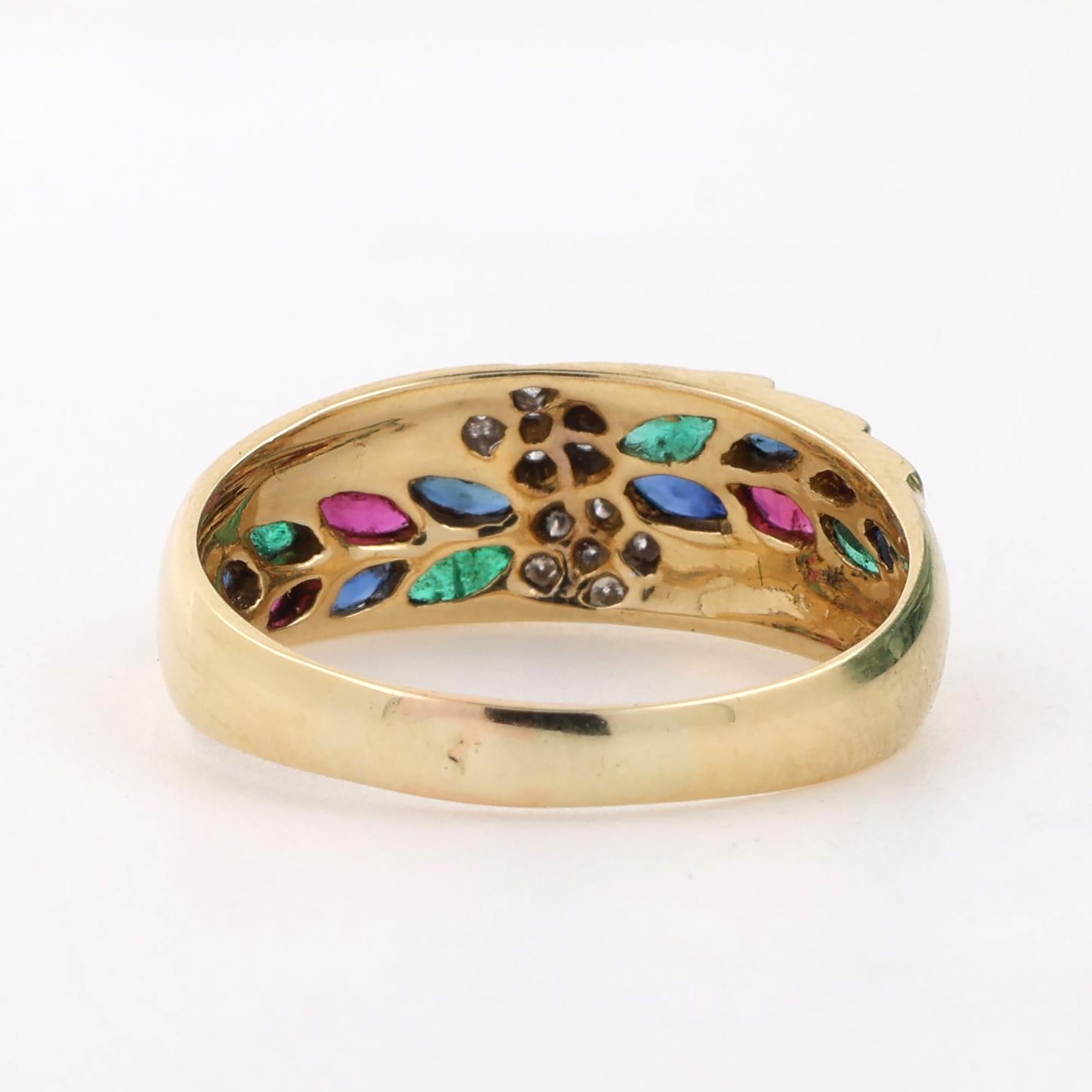 Kalati Diamond Multi-Colored Gemstone Ring 18K Yellow Gold 1.19 CTW Size 10.25