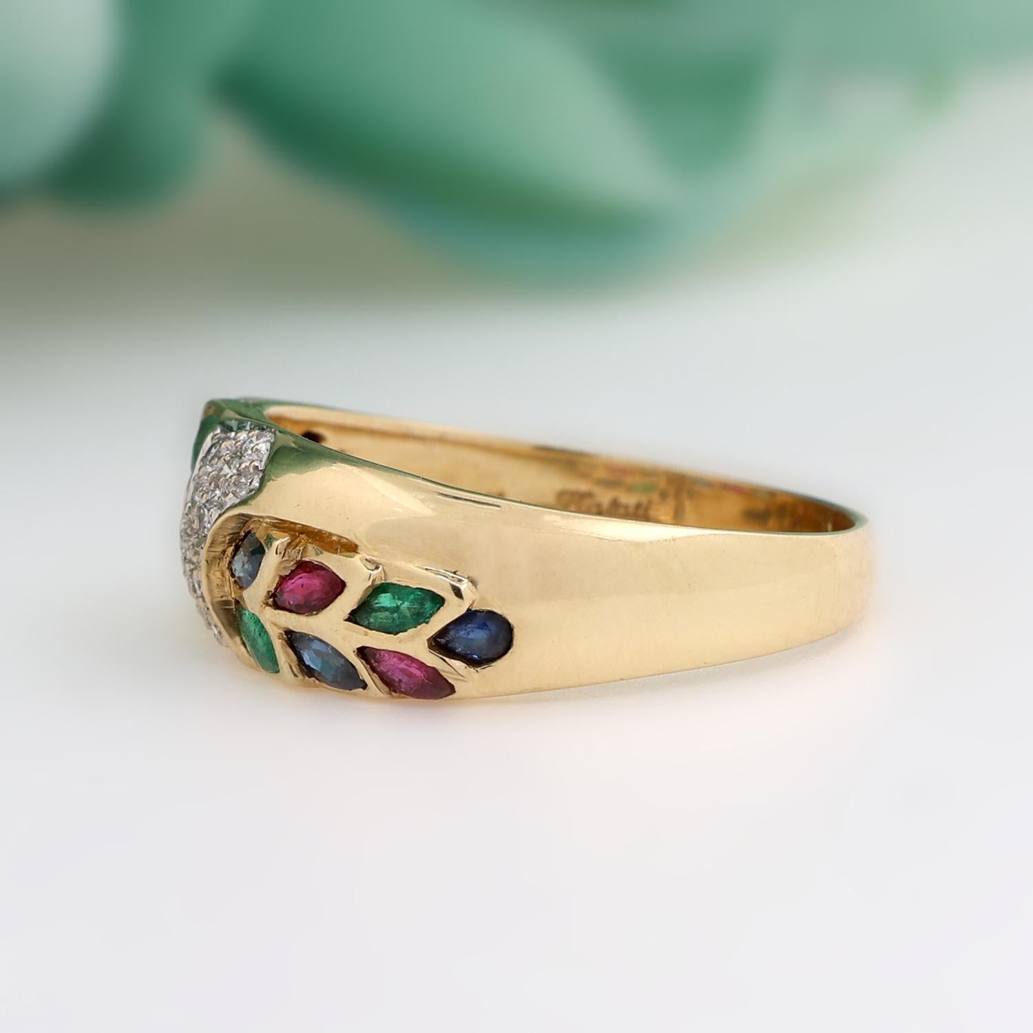 Kalati Diamond Multi-Colored Gemstone Ring 18K Yellow Gold 1.19 CTW Size 10.25