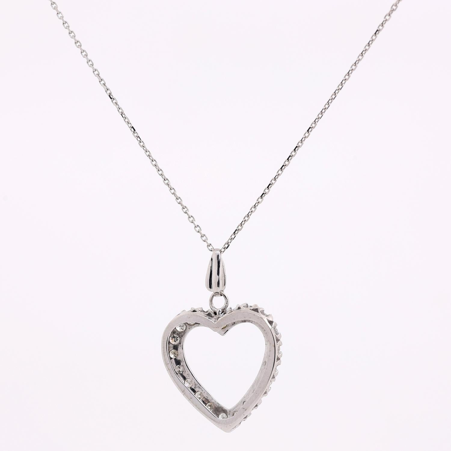 0.55 TW Diamond Open Heart Pendant Cable Chain Necklace 14K White Gold 16"