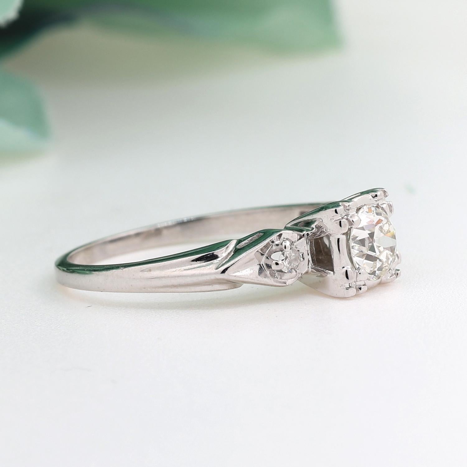 Vintage 0.53 TW Old European Cut Diamond Solitaire Ring 14K White Gold Size 7