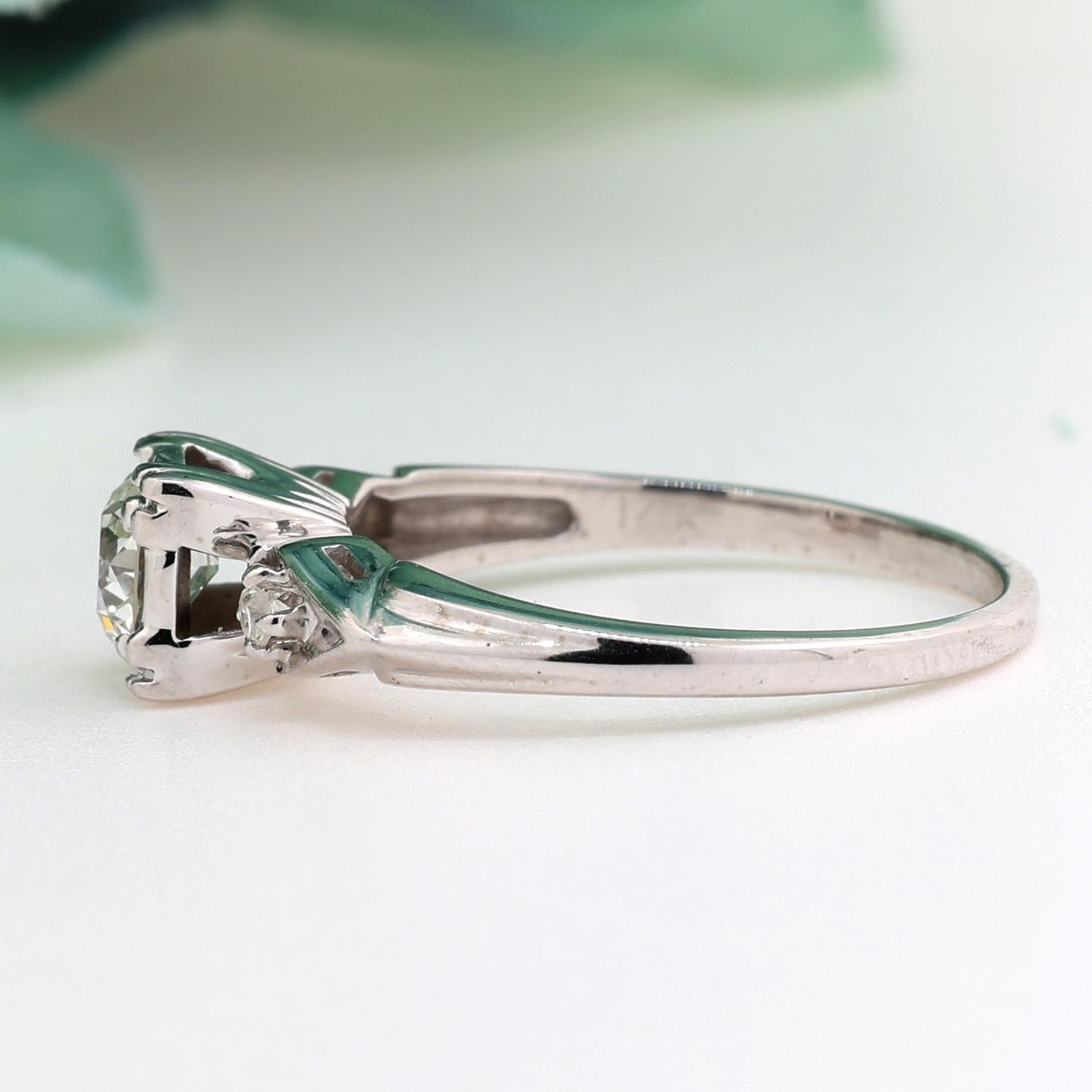 Vintage 0.53 TW Old European Cut Diamond Solitaire Ring 14K White Gold Size 7
