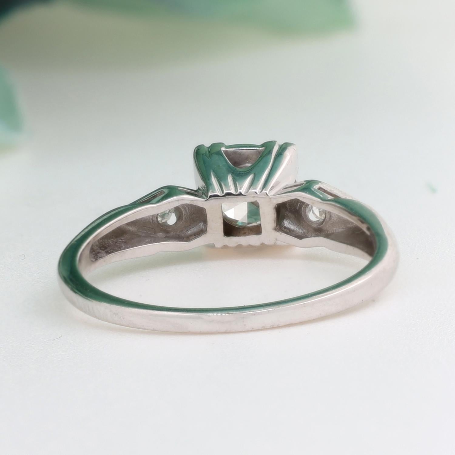 Vintage 0.53 TW Old European Cut Diamond Solitaire Ring 14K White Gold Size 7