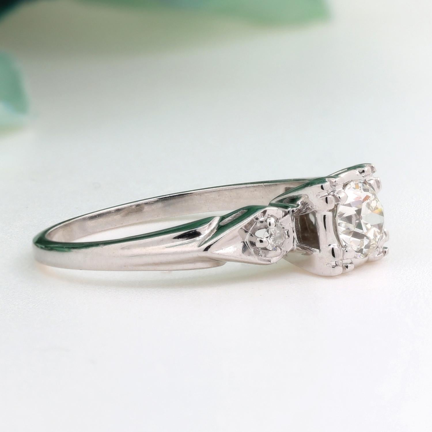 Vintage 0.53 TW Old European Cut Diamond Solitaire Ring 14K White Gold Size 7