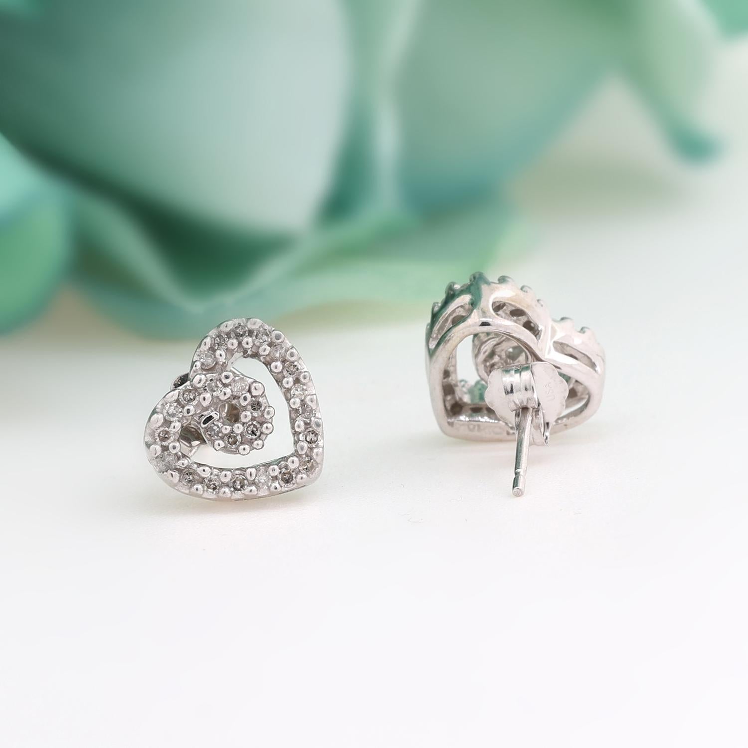 Open Heart Swirl Diamond Stud Earrings 10K White Gold 0.25 TW Ladies Girls