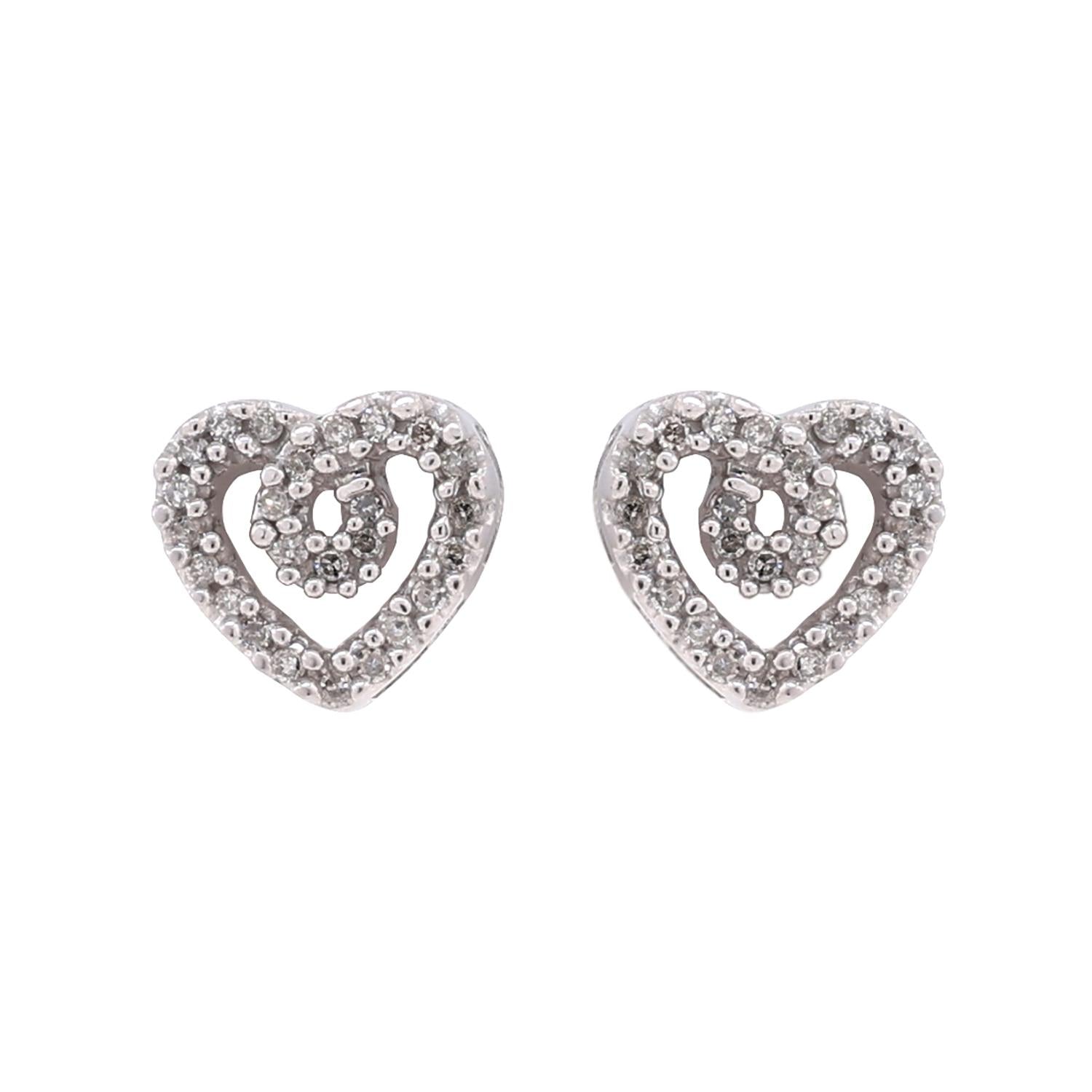 Open Heart Swirl Diamond Stud Earrings 10K White Gold 0.25 TW Ladies Girls