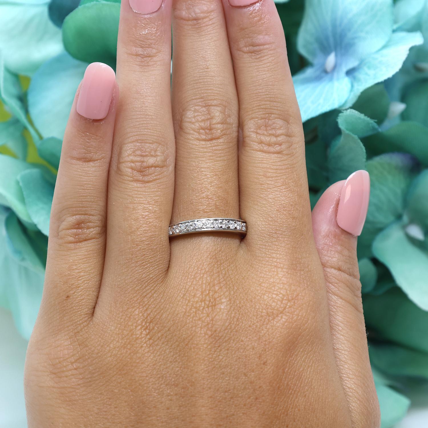 0.62 TW Diamond Half Eternity Band Ring 14K White Gold Round Diamonds Size 7.25