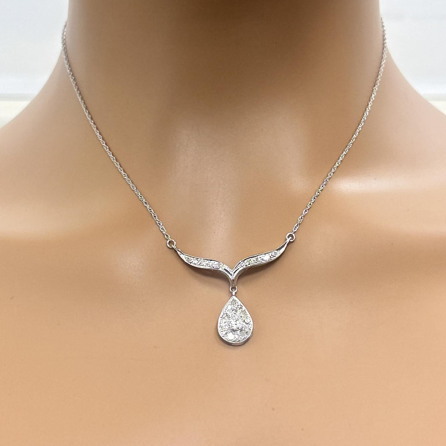 Diamond Y Teardrop Necklace 14K White Gold Link Chain 0.75 TW 16.5" Estate