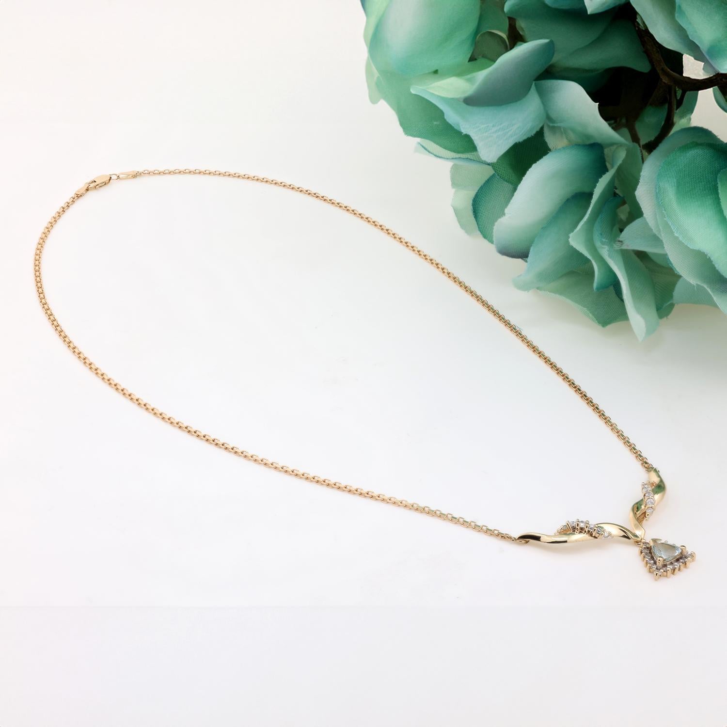 Aquamarine Diamond Y Necklace 14K Yellow Gold Link Chain 1.05 CTW 19" Estate