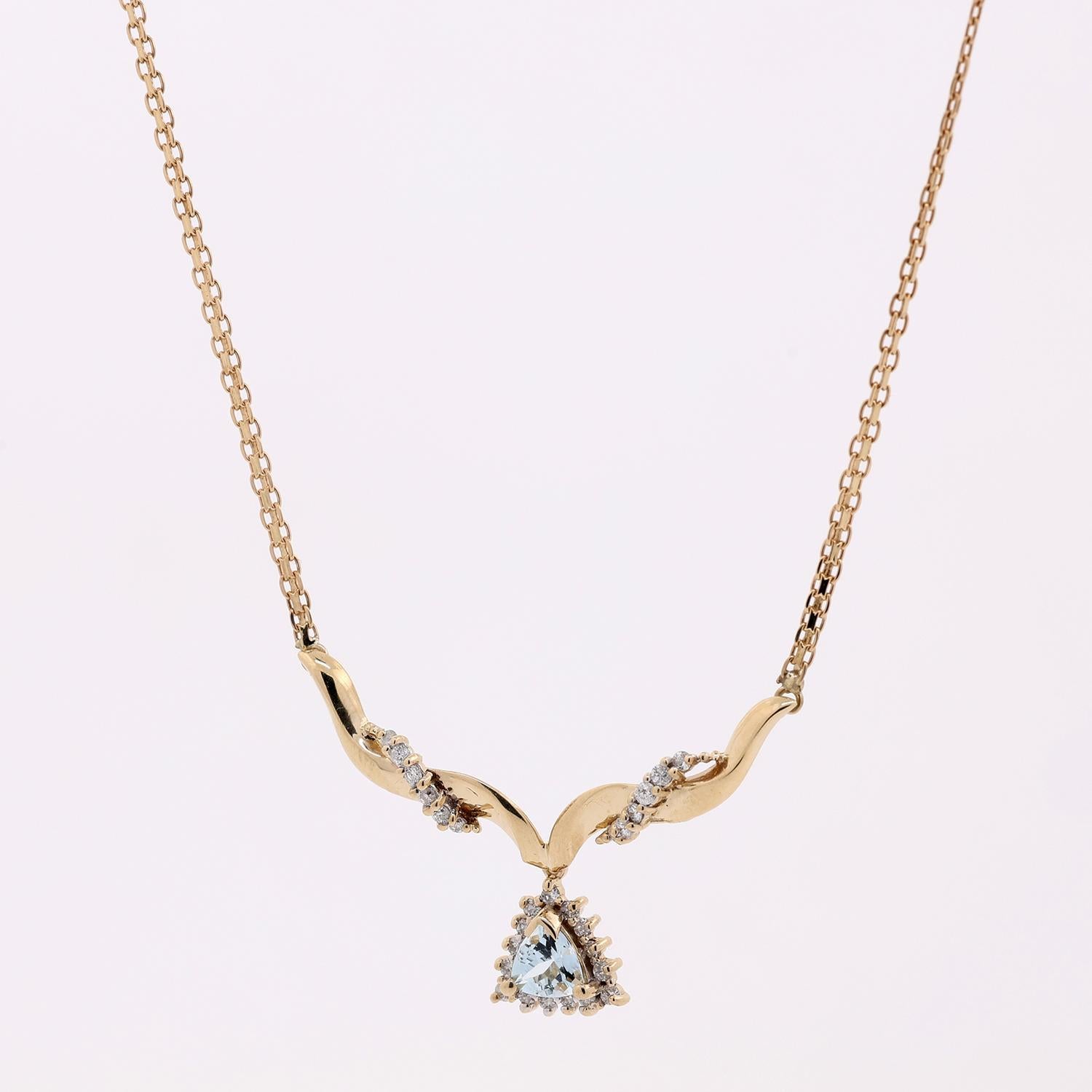 Aquamarine Diamond Y Necklace 14K Yellow Gold Link Chain 1.05 CTW 19" Estate