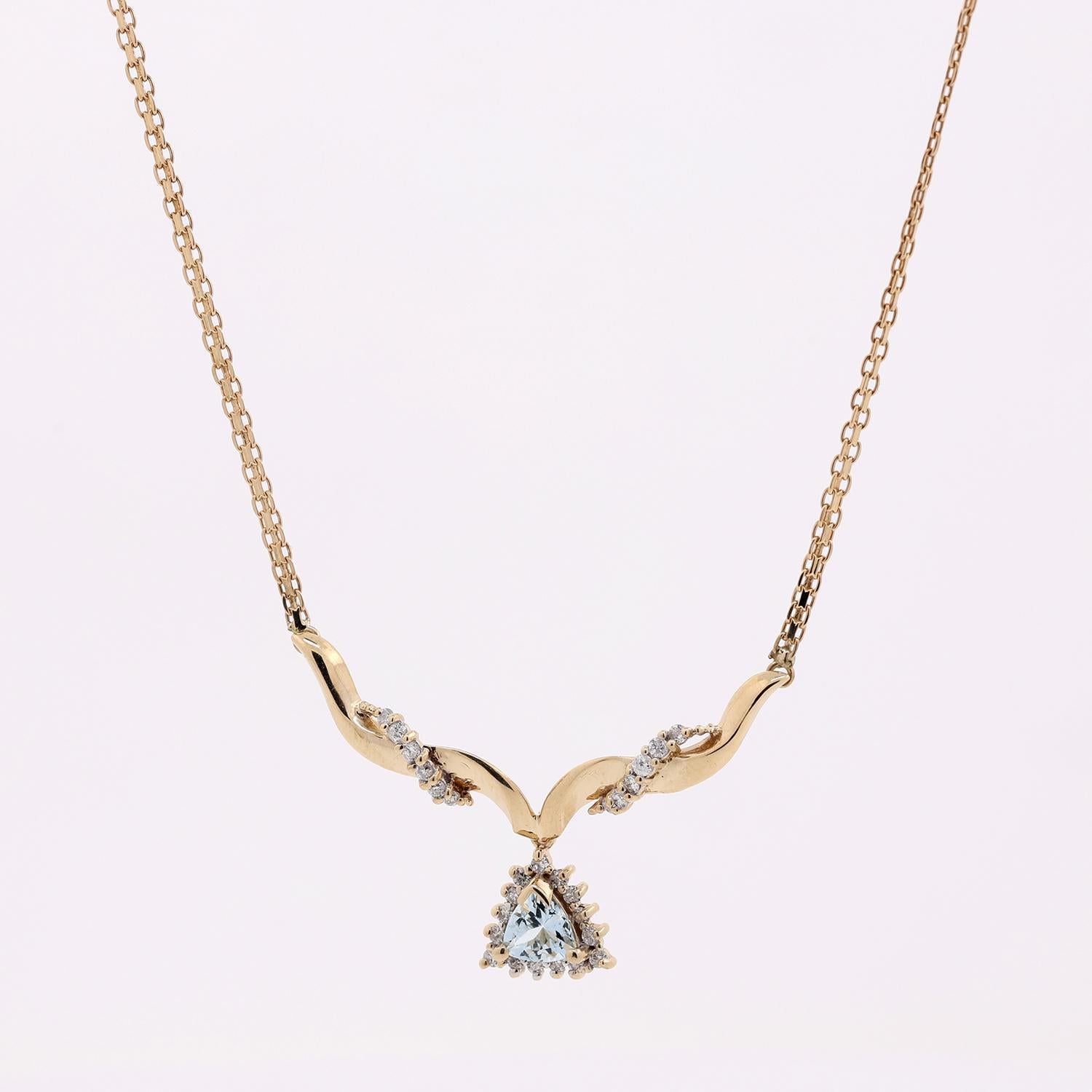 Aquamarine Diamond Y Necklace 14K Yellow Gold Link Chain 1.05 CTW 19" Estate