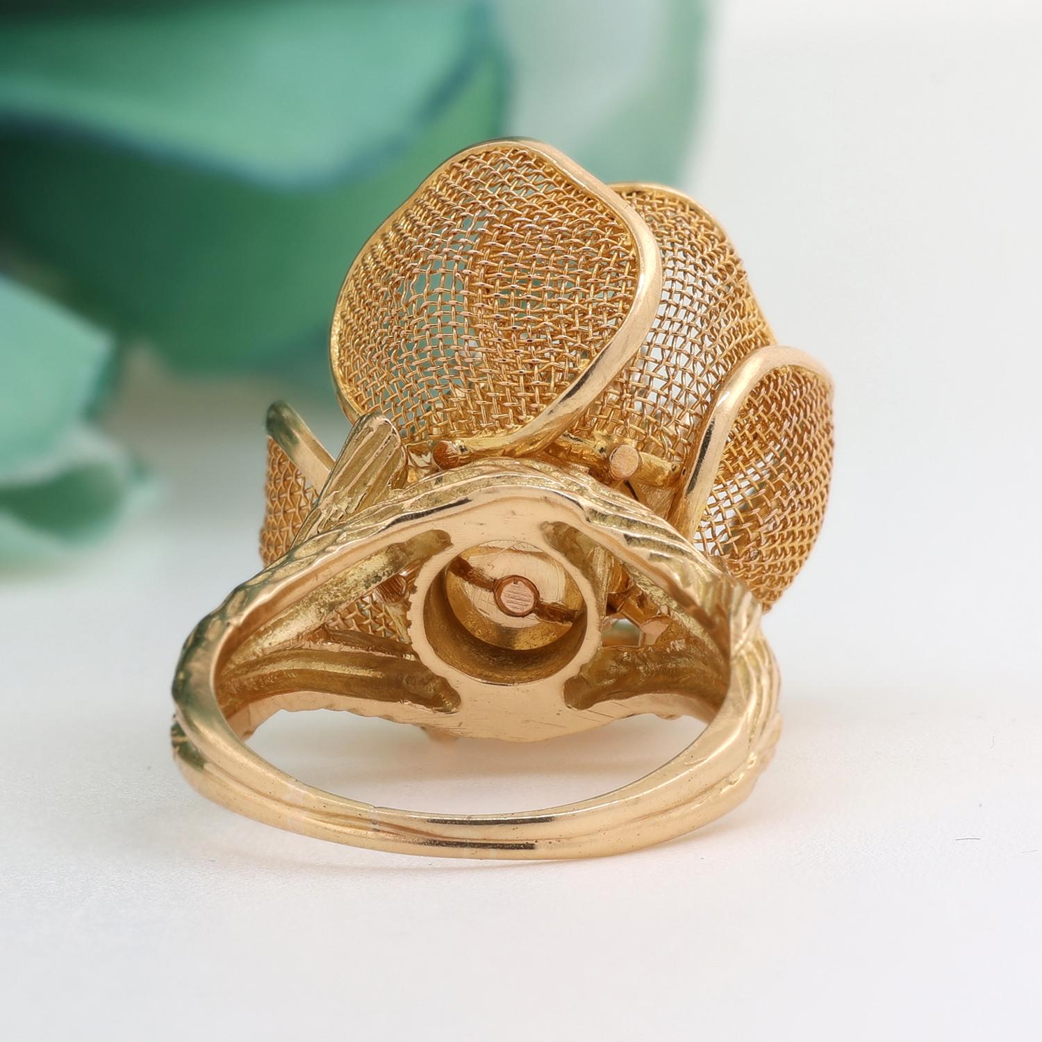 Diamond Flower Petal Ring 0.75 TW 18K Yellow Gold Adjustable Petals Size 7