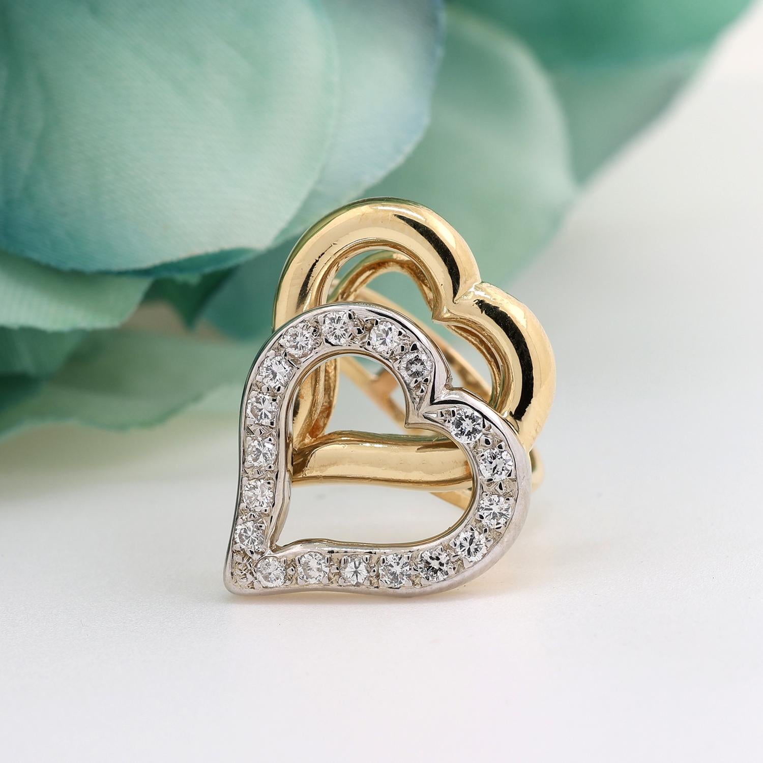 Estate Double Open Heart Ring 18K Gold 0.55 TW Diamonds Size 6.5