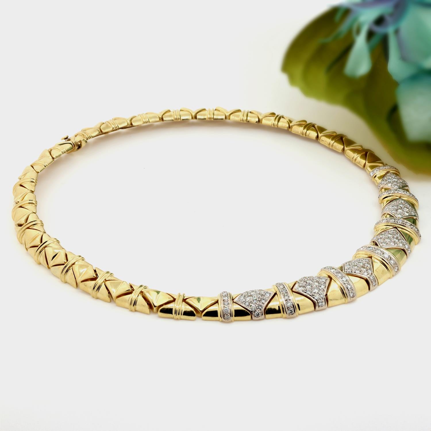 Estate 7.00 TW Diamond Choker Necklace 18K Yellow Gold Ladies 17"