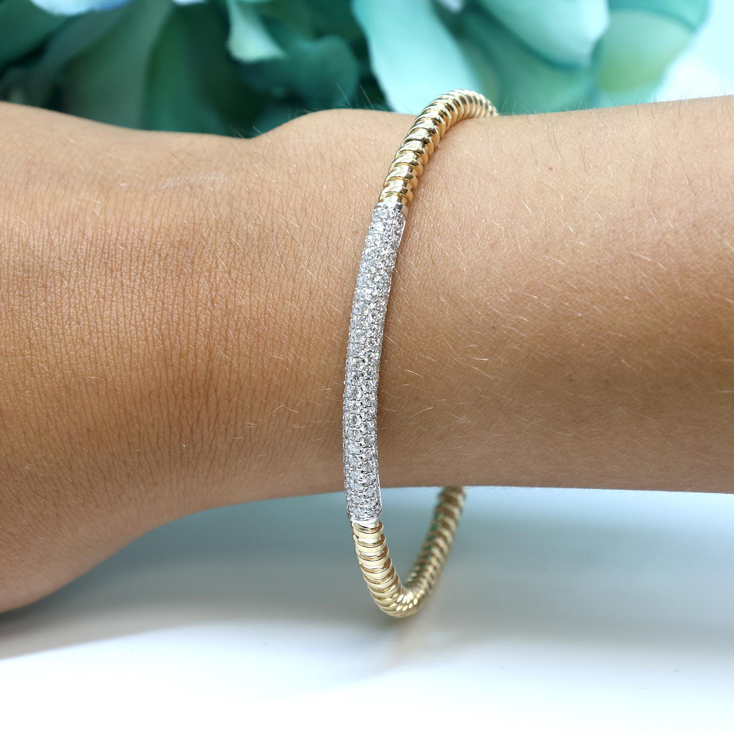 1.75 TW Diamond Twisted Bangle Bracelet 14K Gold Cuff Ladies Estate 7"