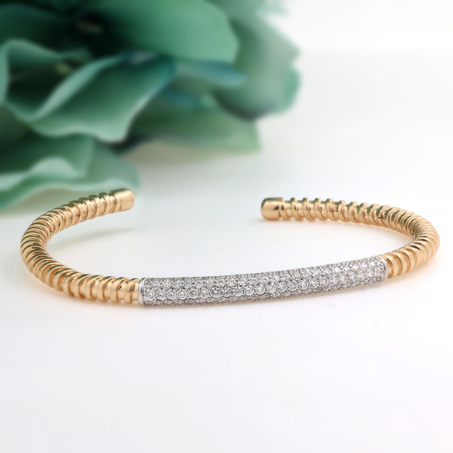 1.75 TW Diamond Twisted Bangle Bracelet 14K Gold Cuff Ladies Estate 7"