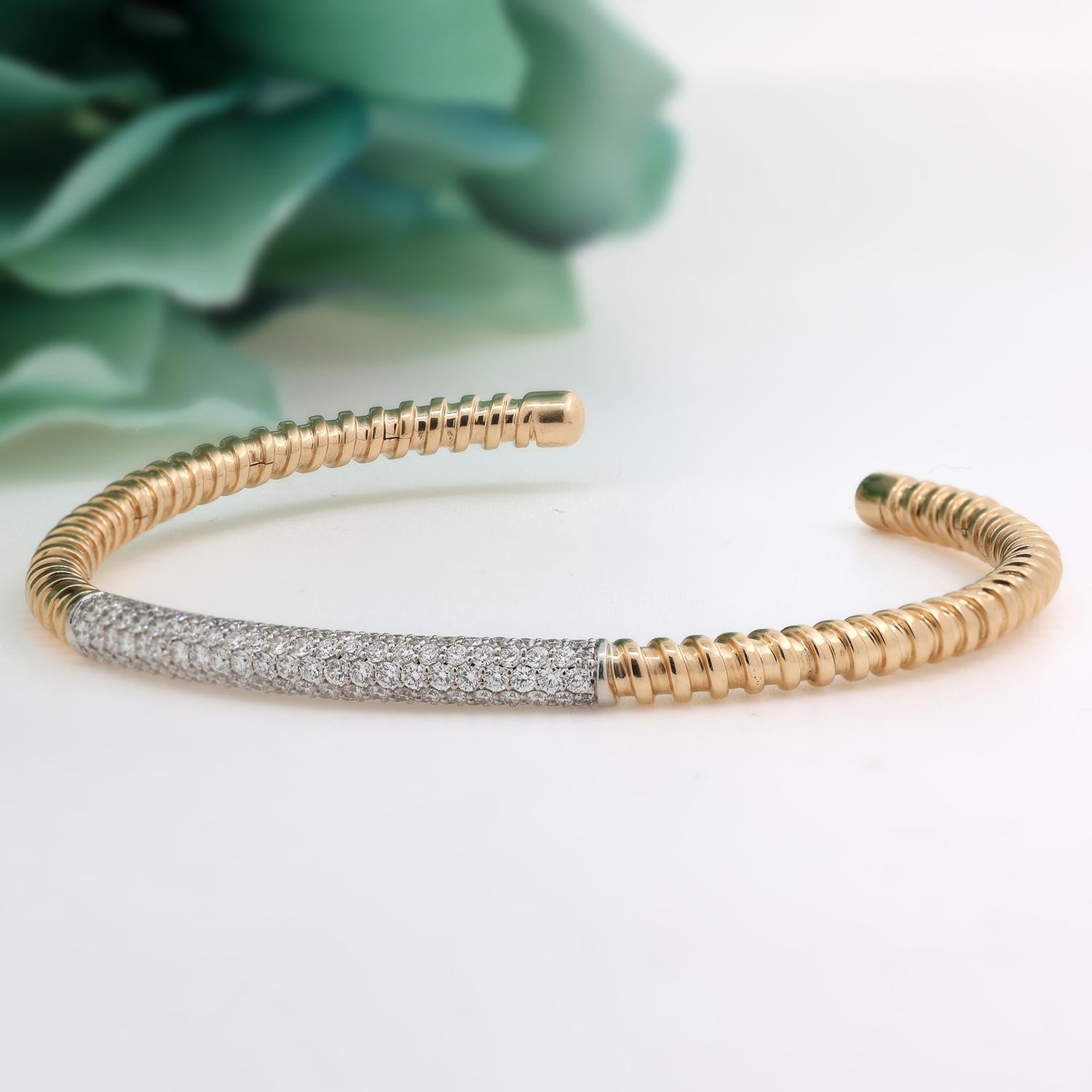 1.75 TW Diamond Twisted Bangle Bracelet 14K Gold Cuff Ladies Estate 7"