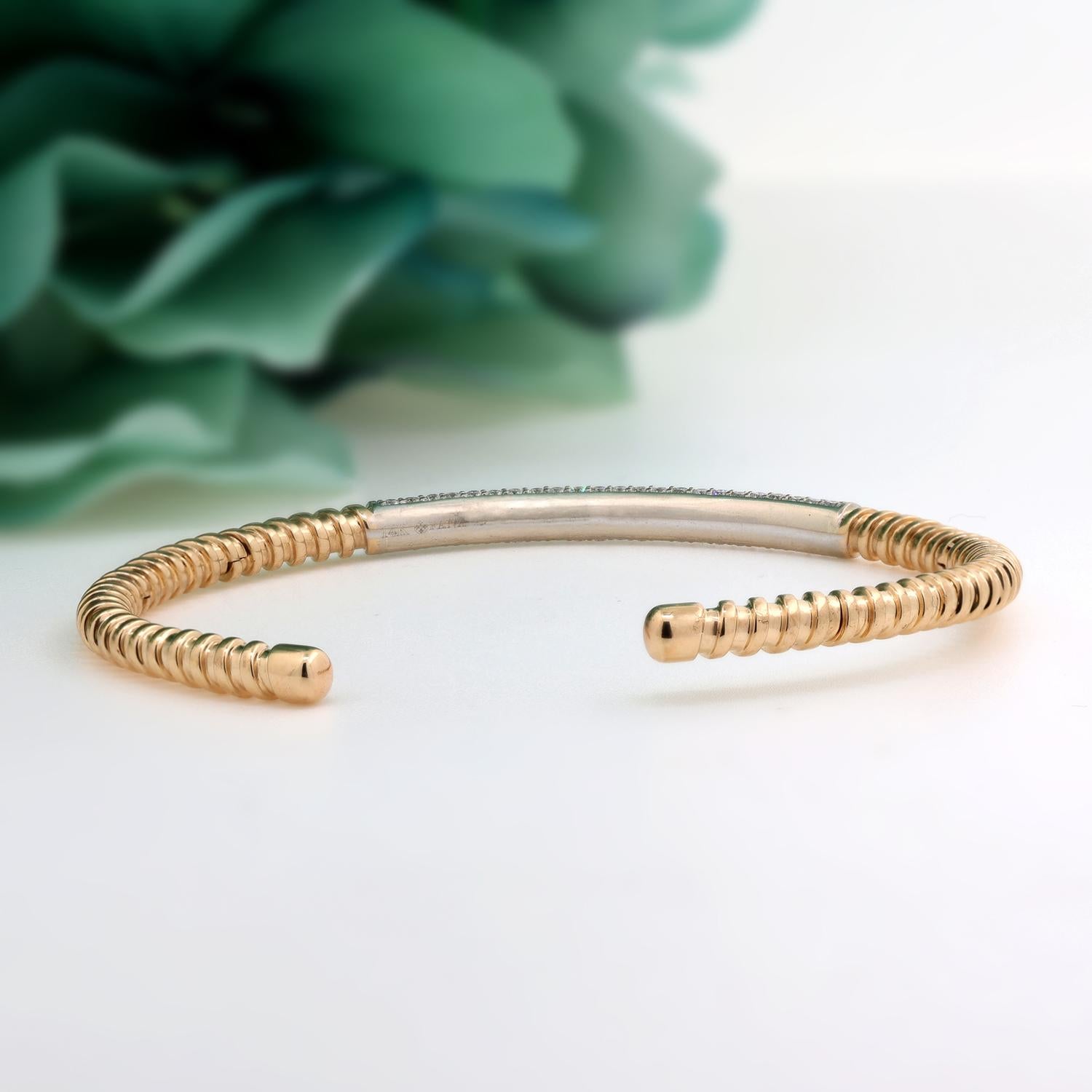 1.75 TW Diamond Twisted Bangle Bracelet 14K Gold Cuff Ladies Estate 7"