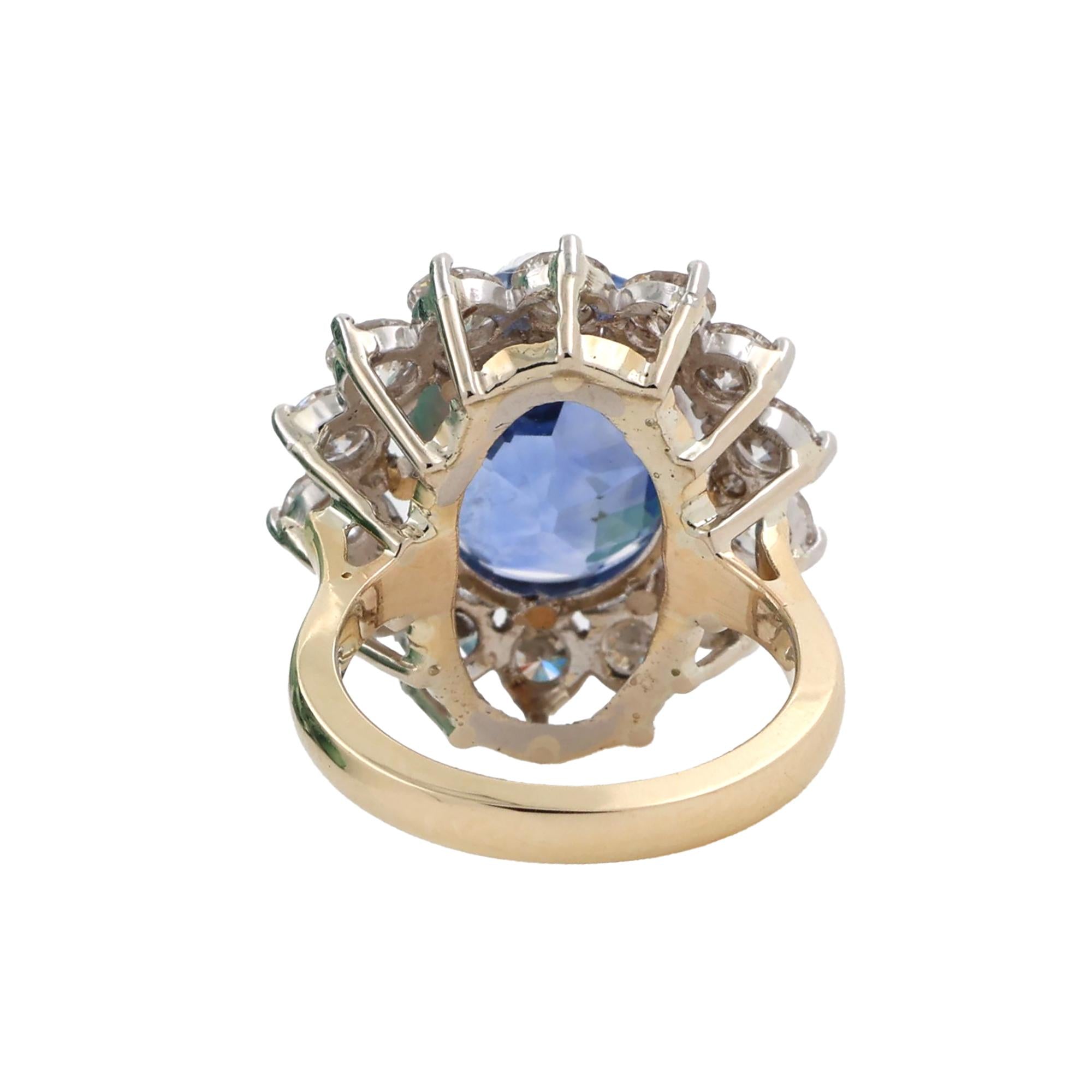 GIA Blue Sapphire Diamond Floral Halo Ring 14K Y/Gold Platinum 10.21 CTW SZ 6.5