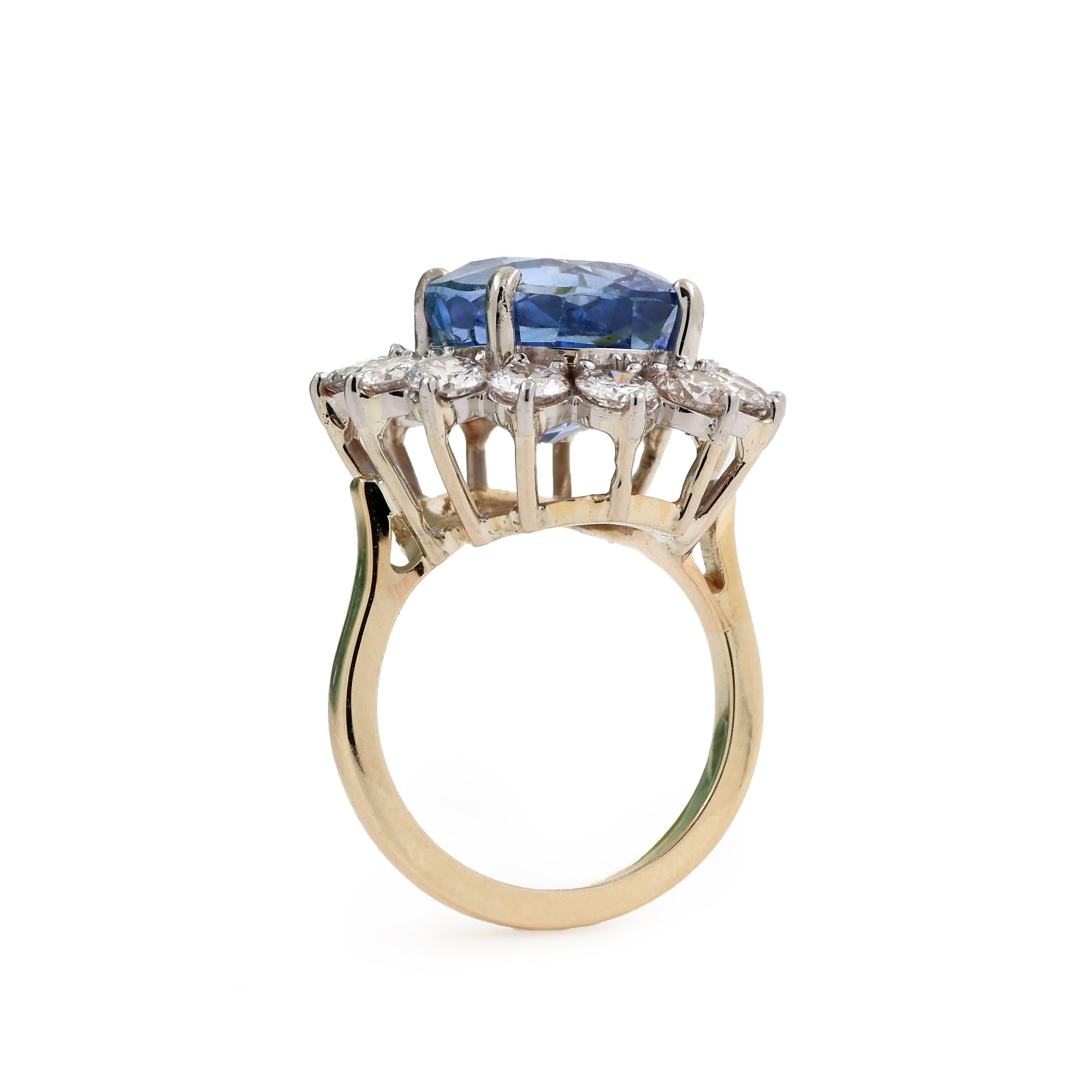 GIA Blue Sapphire Diamond Floral Halo Ring 14K Y/Gold Platinum 10.21 CTW SZ 6.5