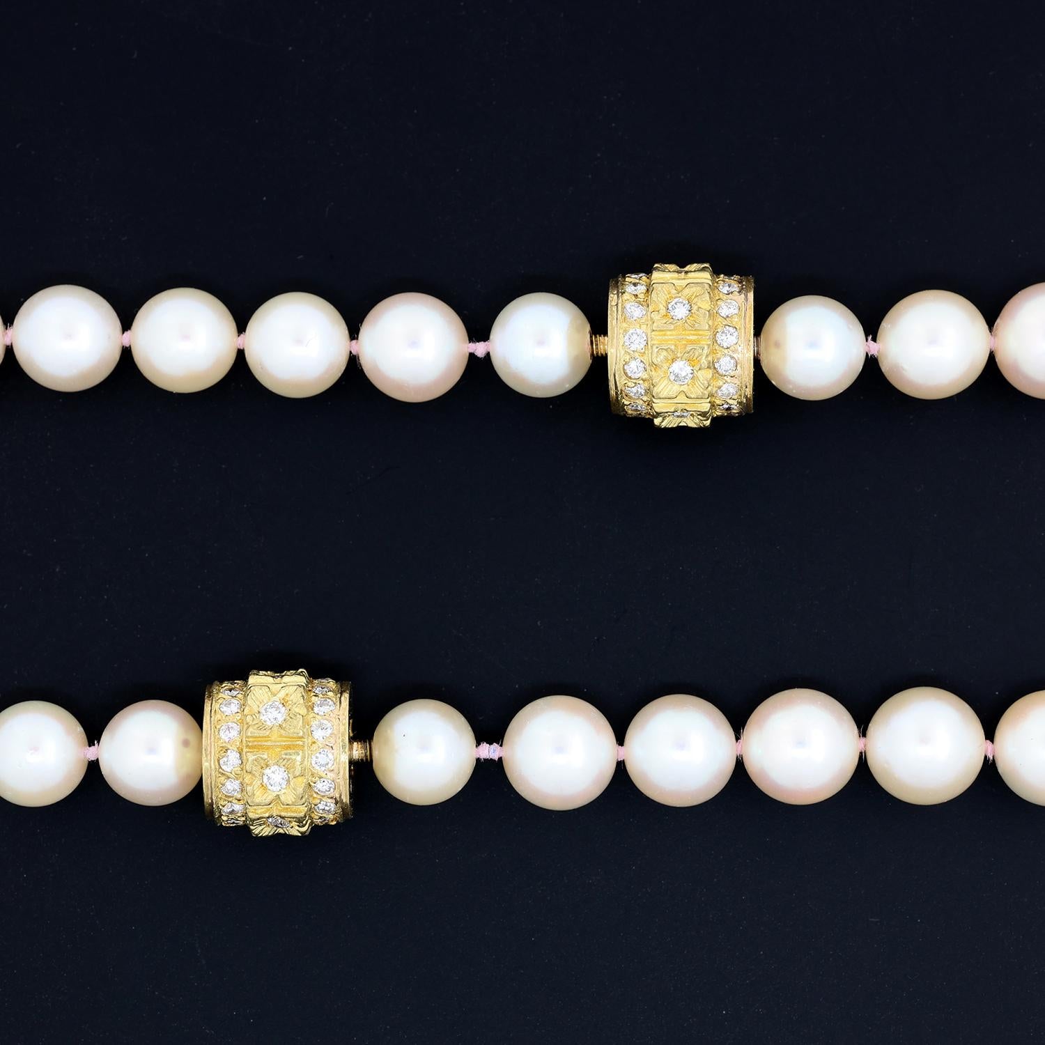 Vintage Estate Freshwater Pearl Necklace 18K Yellow Gold Diamond Clasp 36"