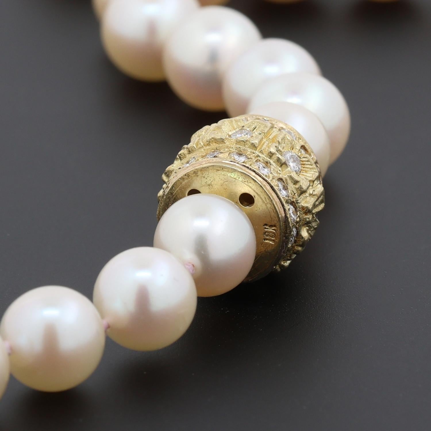 Vintage Estate Freshwater Pearl Necklace 18K Yellow Gold Diamond Clasp 36"