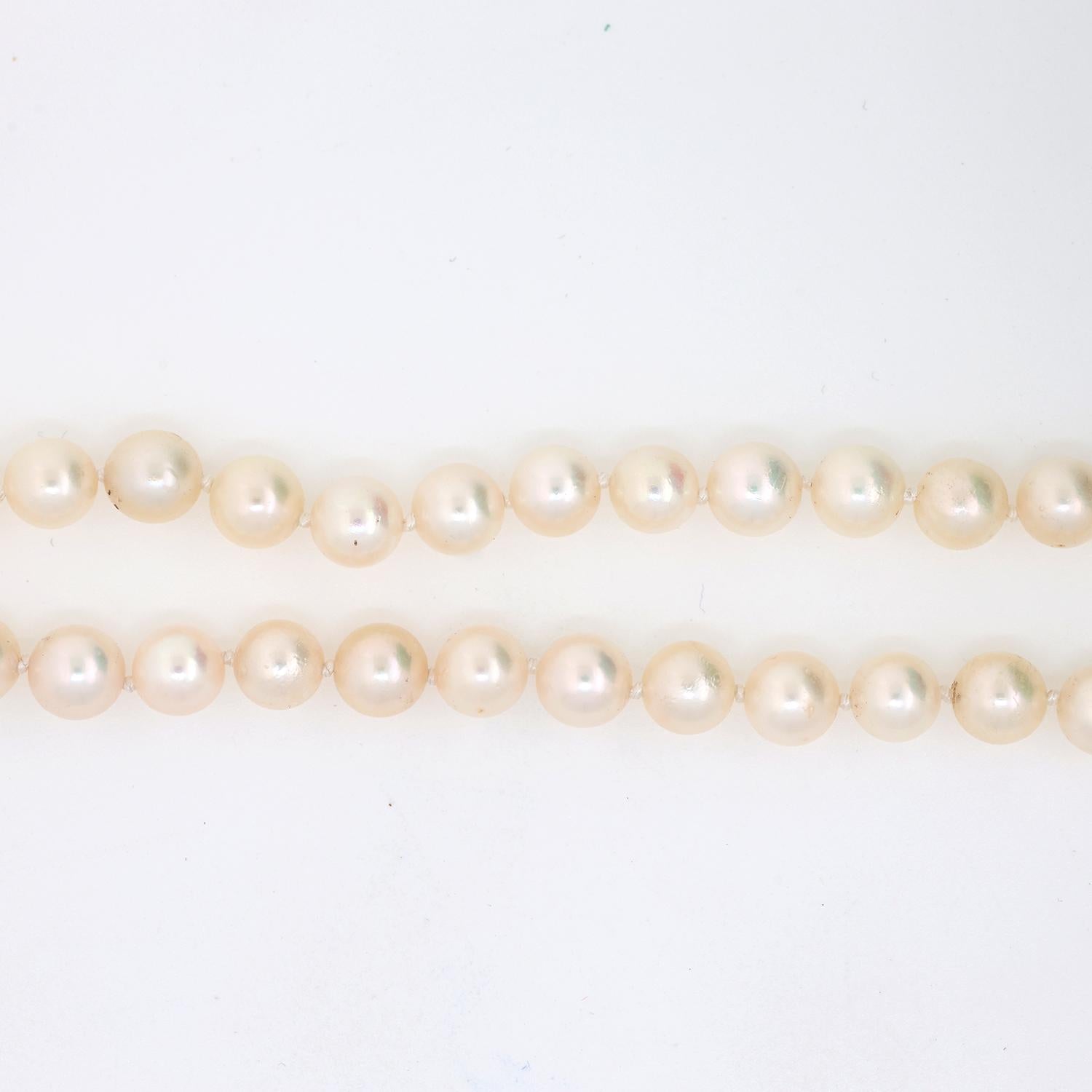 Akoya Pearl Choker Necklace 2-Strand 14K Yellow Gold Diamond Onyx Clasp 15-16"