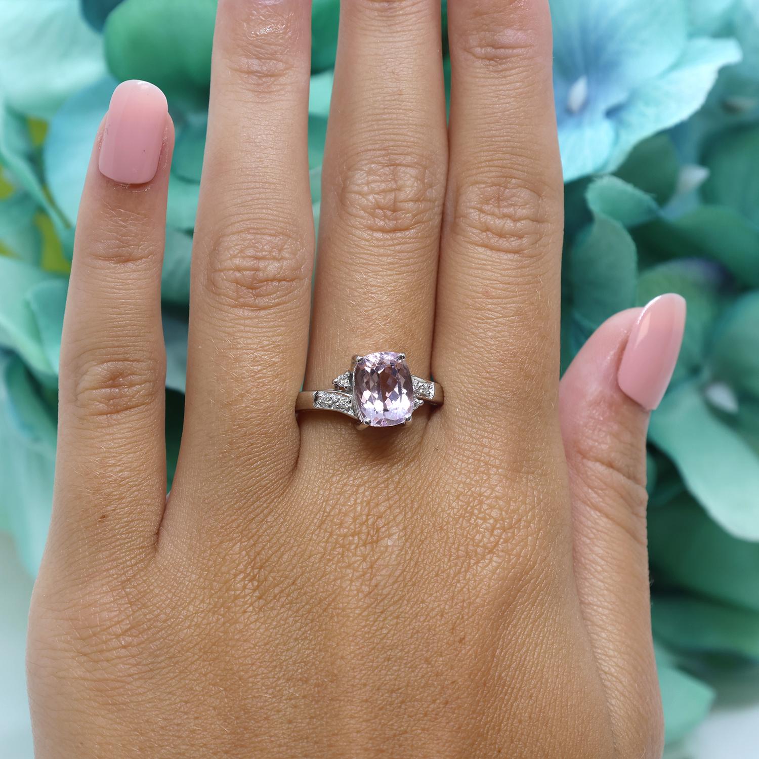 Kunzite Gemstone Diamond Cocktail Ring 18K White Gold 2.35 CTW Size 7 Estate