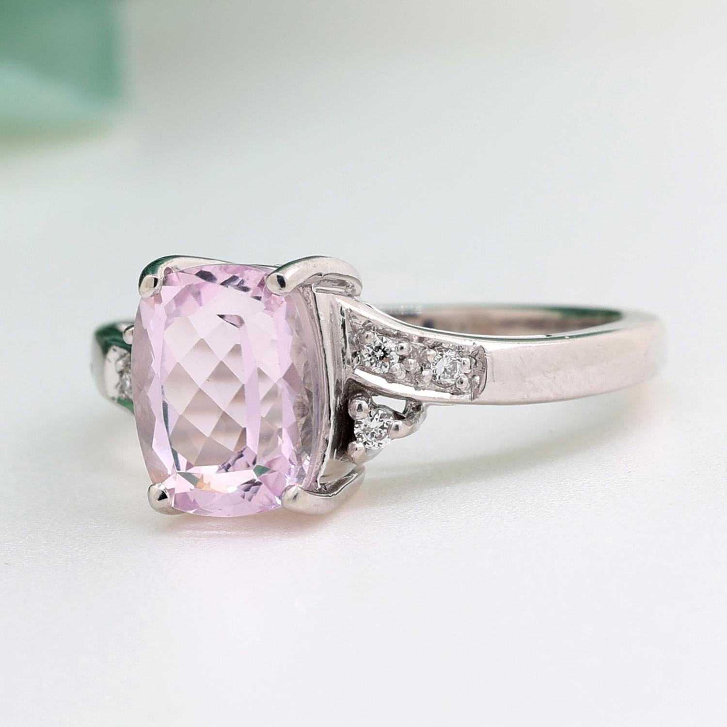 Kunzite Gemstone Diamond Cocktail Ring 18K White Gold 2.35 CTW Size 7 Estate