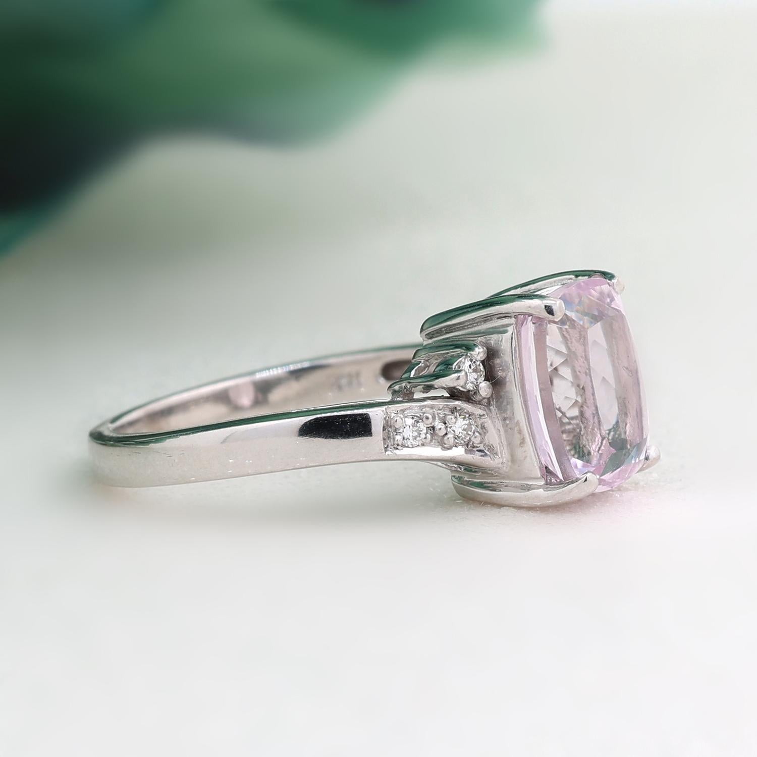 Kunzite Gemstone Diamond Cocktail Ring 18K White Gold 2.35 CTW Size 7 Estate