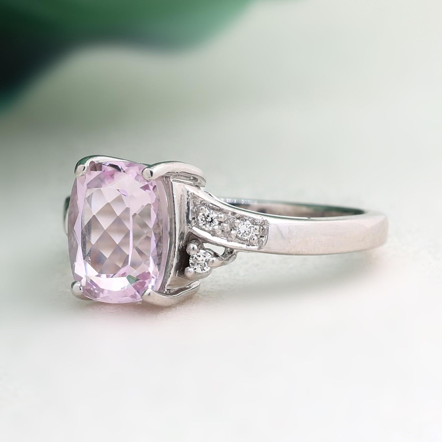 Kunzite Gemstone Diamond Cocktail Ring 18K White Gold 2.35 CTW Size 7 Estate