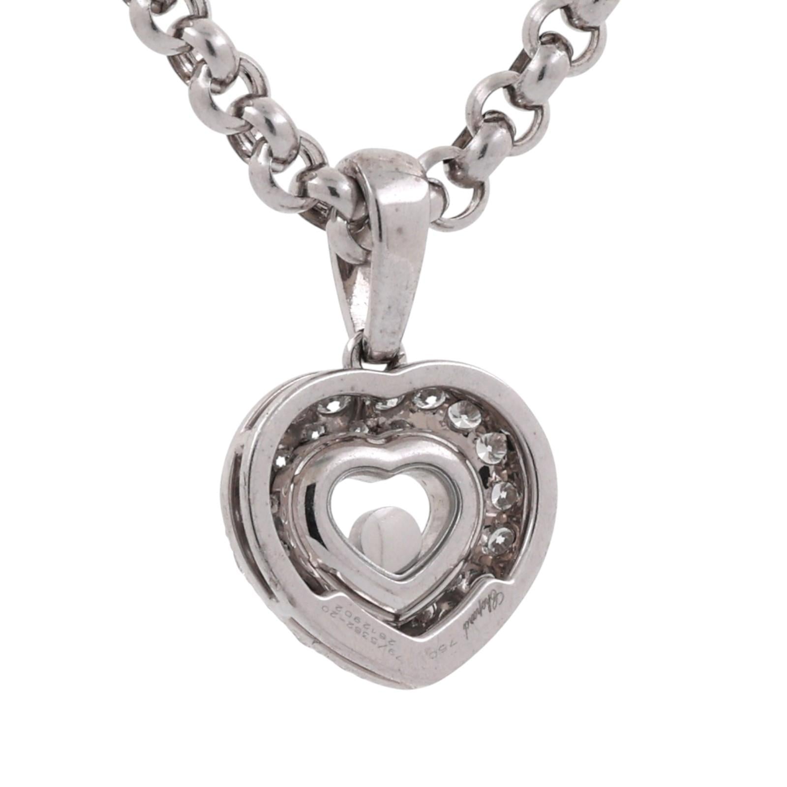 Chopard Happy Diamonds Icons Heart Pendant Chain Necklace 18K White Gold 16.75"