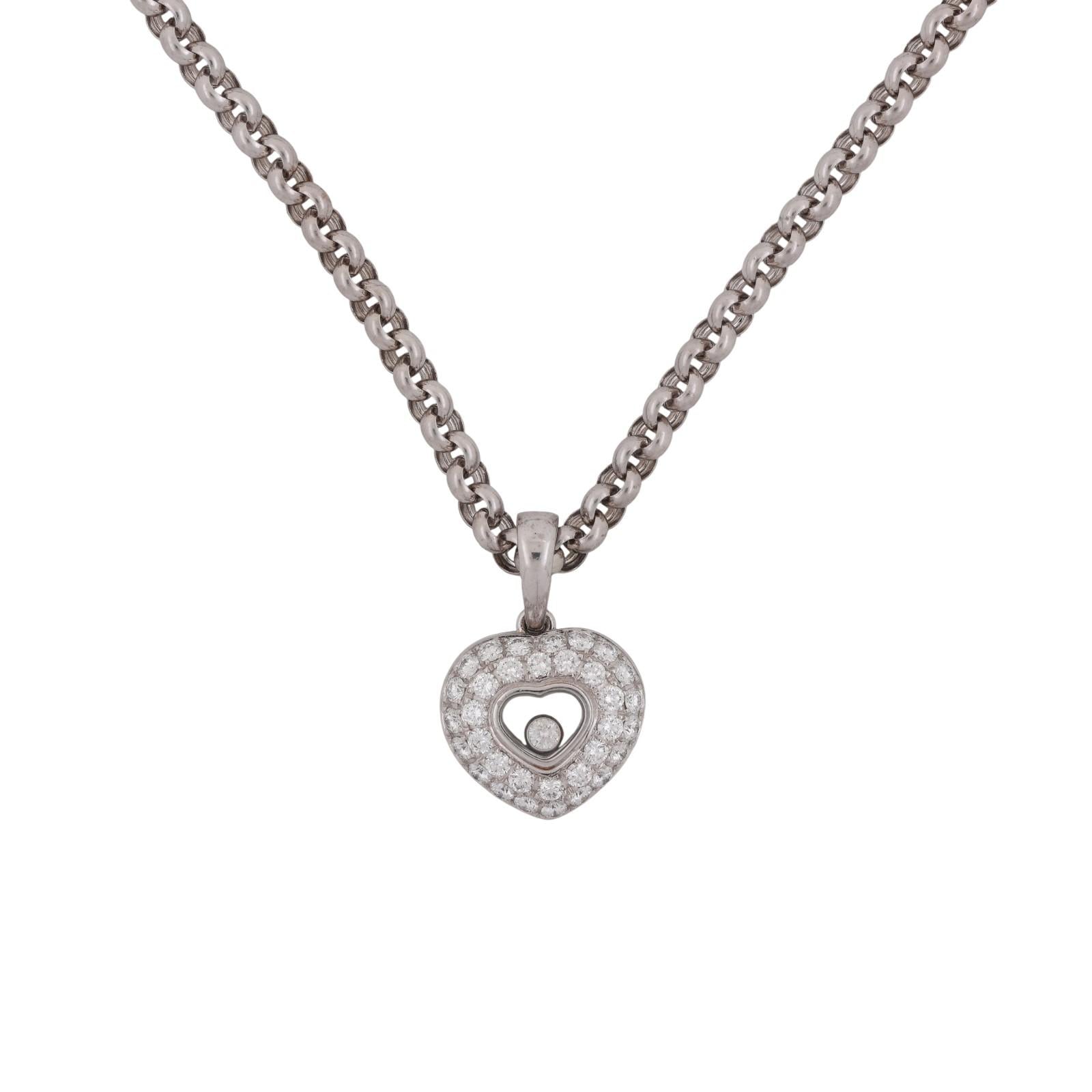 Chopard Happy Diamonds Icons Heart Pendant Chain Necklace 18K White Gold 16.75"